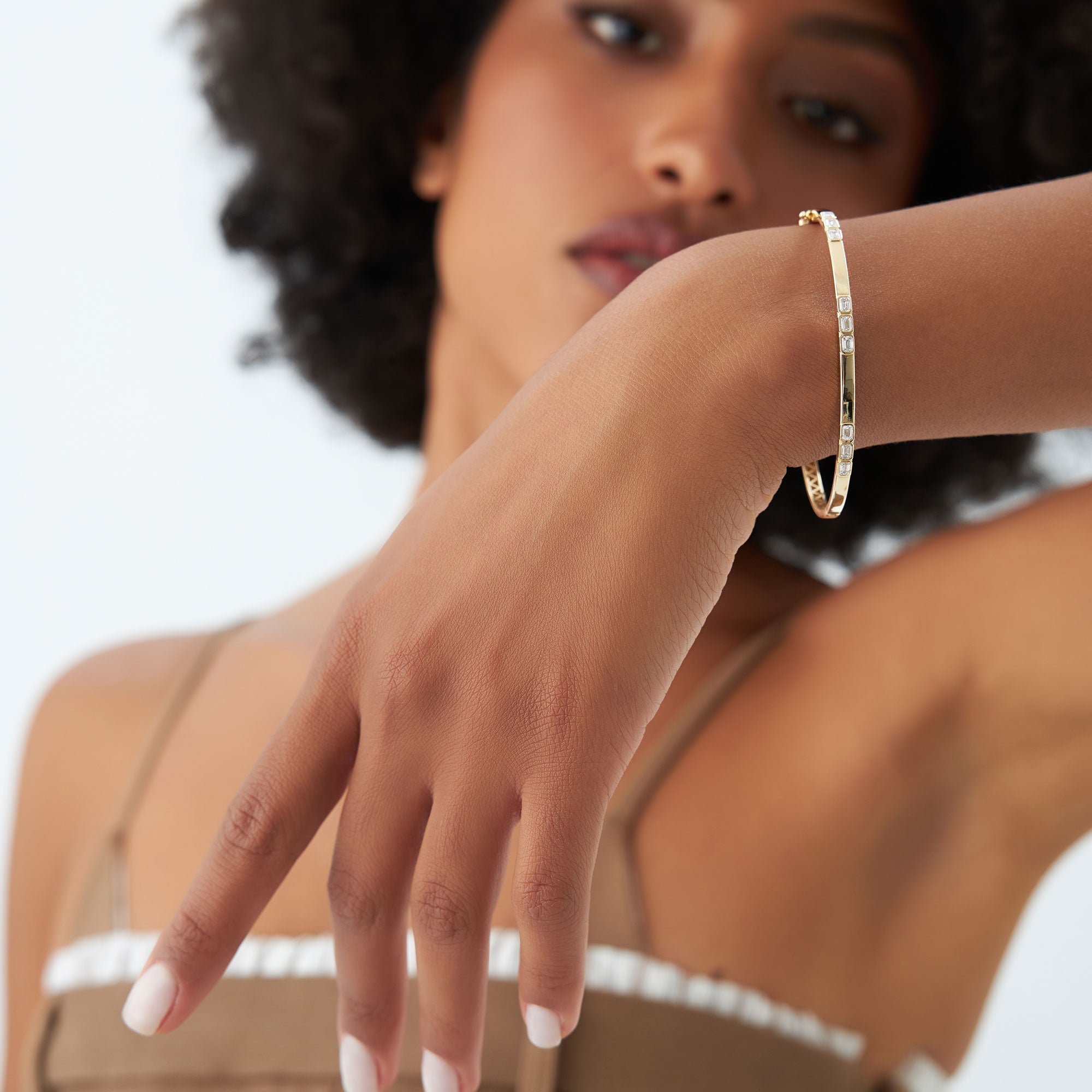 OBFJ1203 - 14k Emerald Cut Bezel Setting Bangle 2
