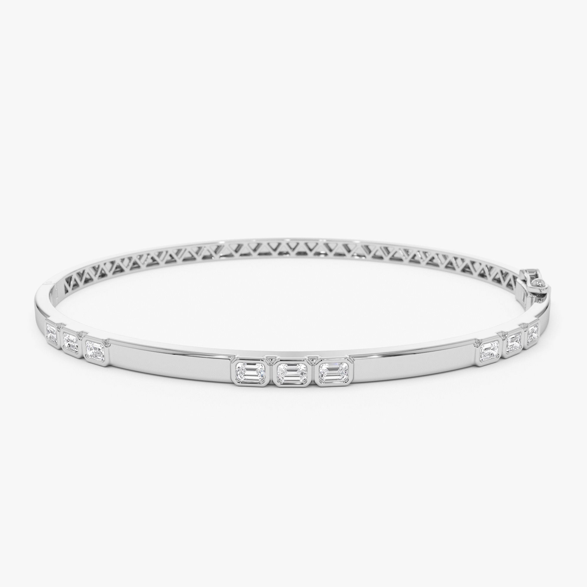 OBFJ1203 - 14k Emerald Cut Bezel Setting Bangle 6
