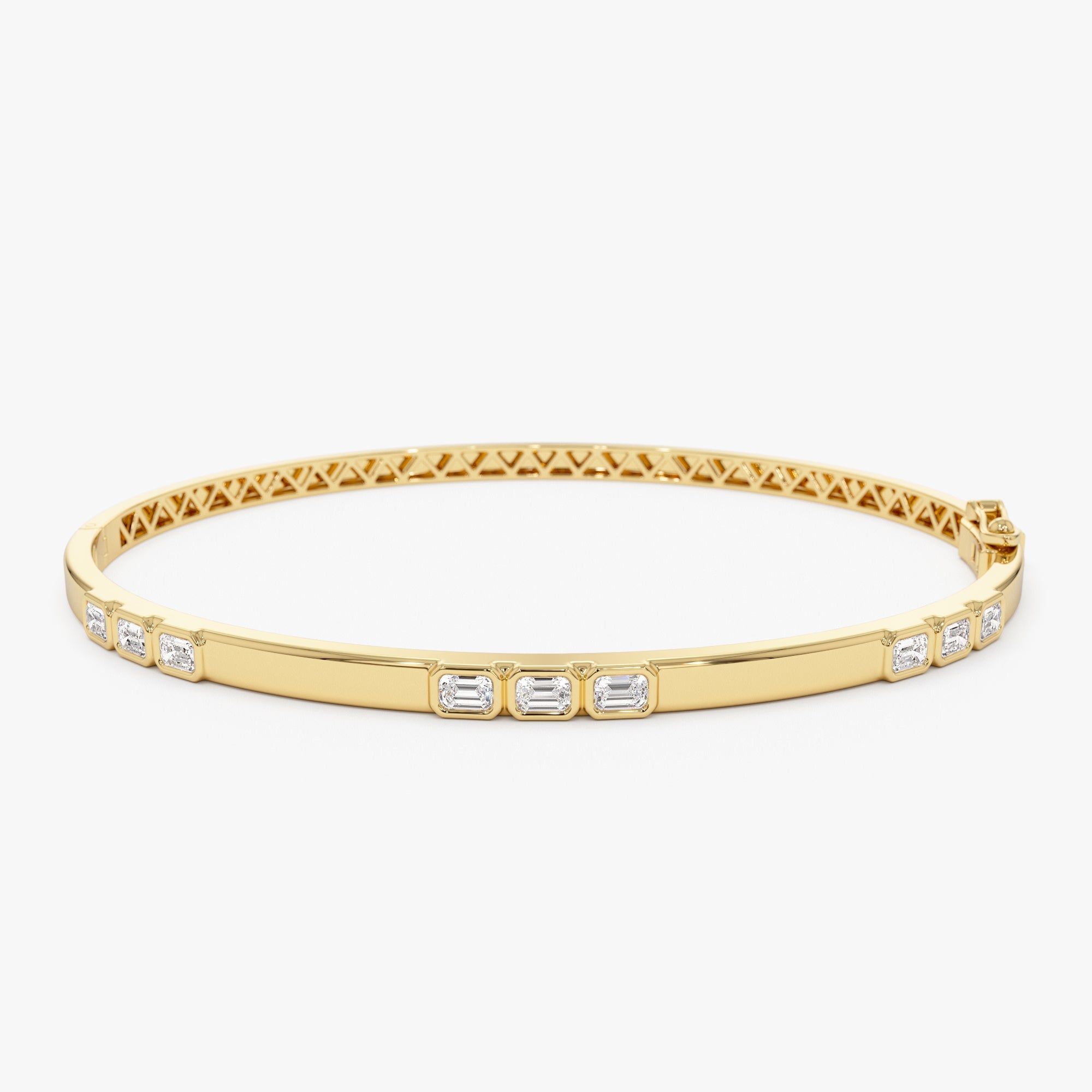 OBFJ1203 - 14k Emerald Cut Bezel Setting Bangle 1