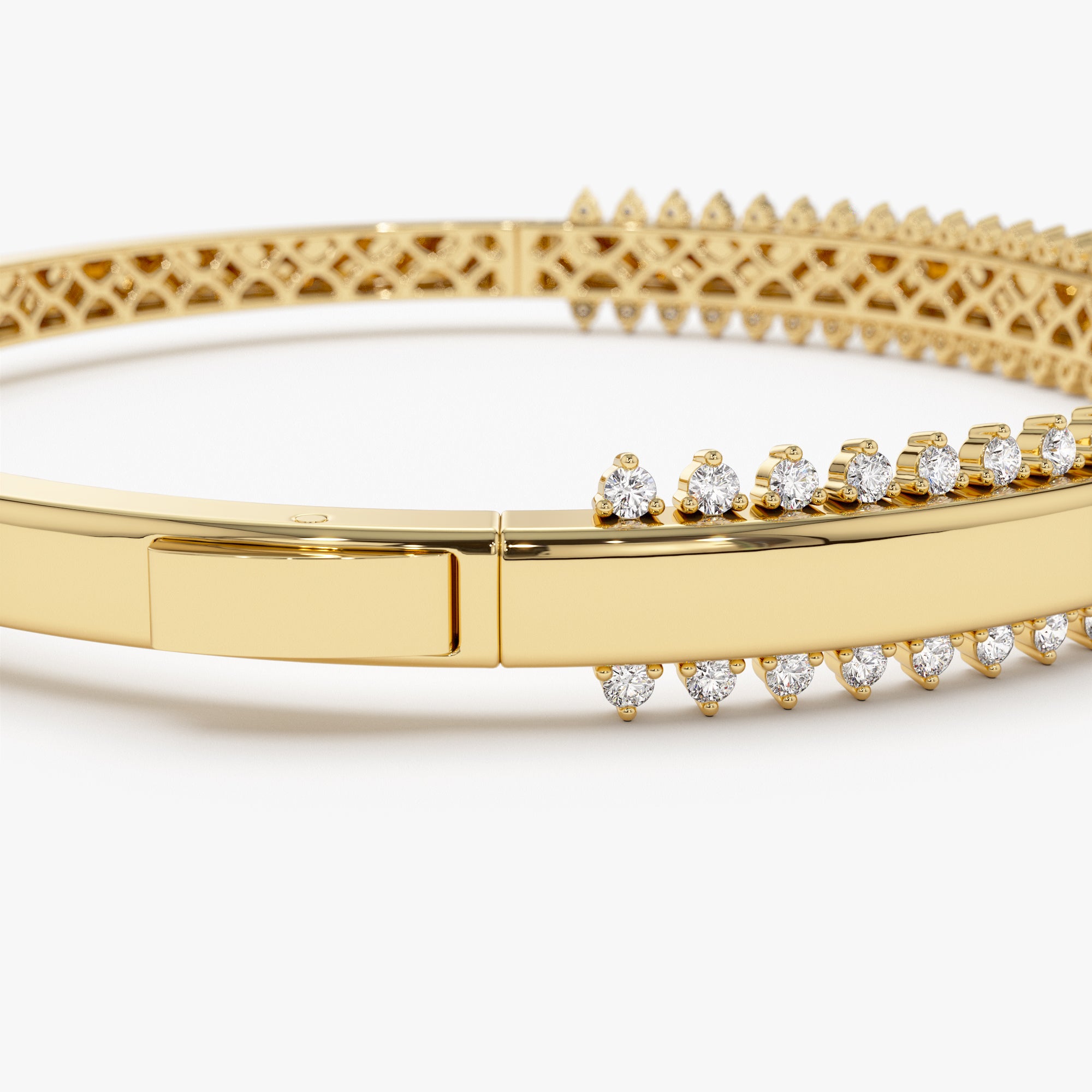 OBFJ1138 - 14k 0.85 Ctw Statement Diamond Bangle Bracelet 10