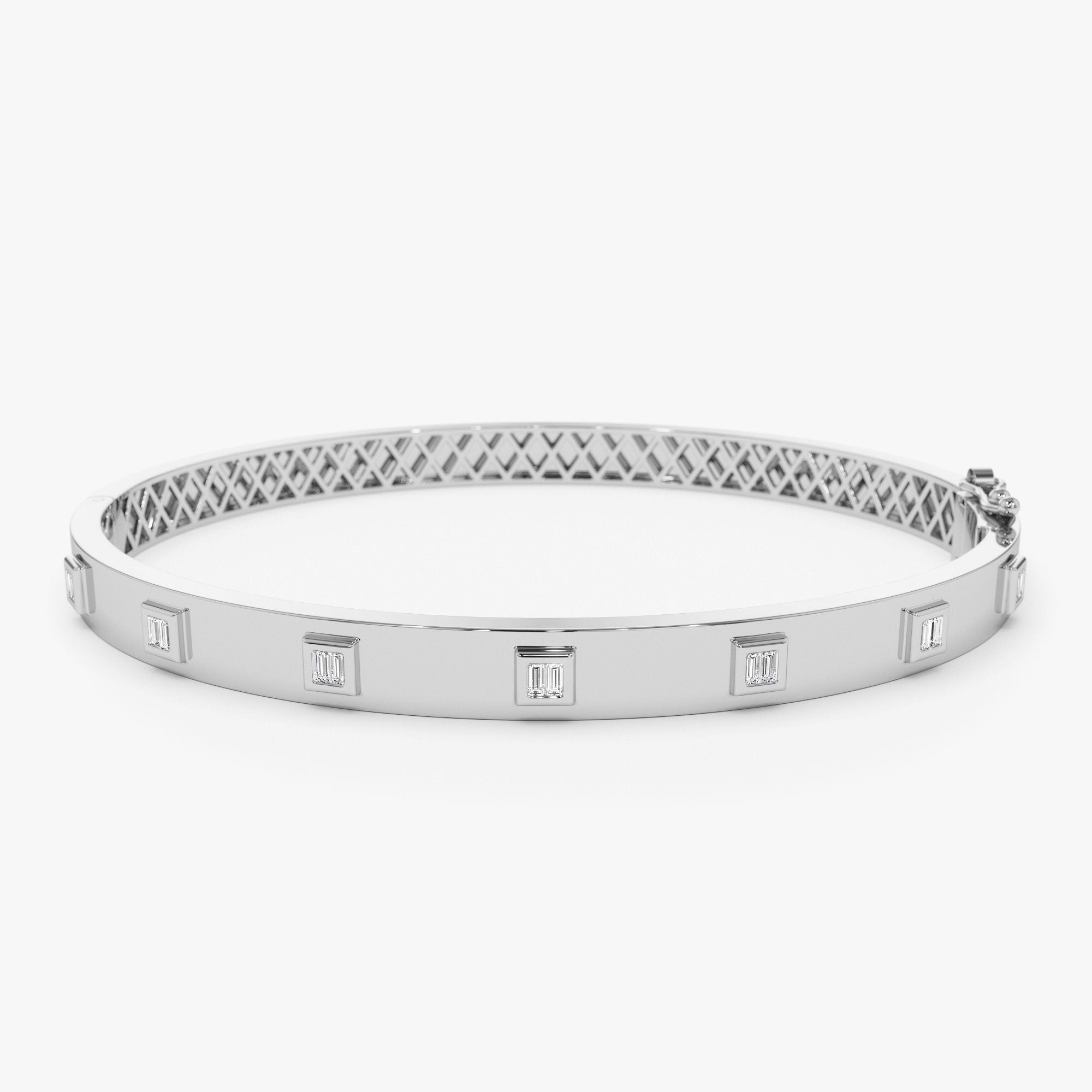 OBFJ1137 - 14k Gold Baguette Diamond Bezel Setting Statement Bangle 3