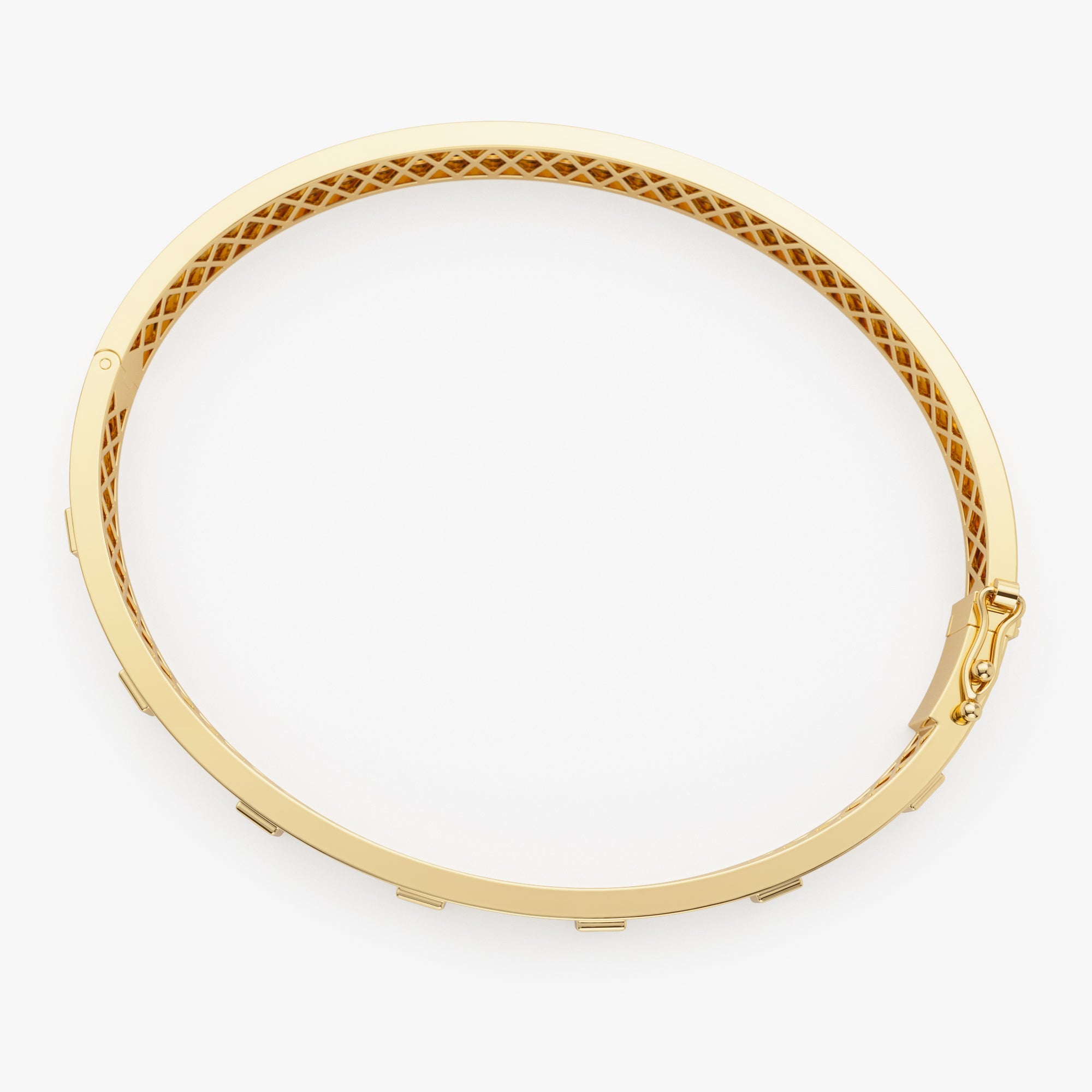 OBFJ1137 - 14k Gold Baguette Diamond Bezel Setting Statement Bangle 4