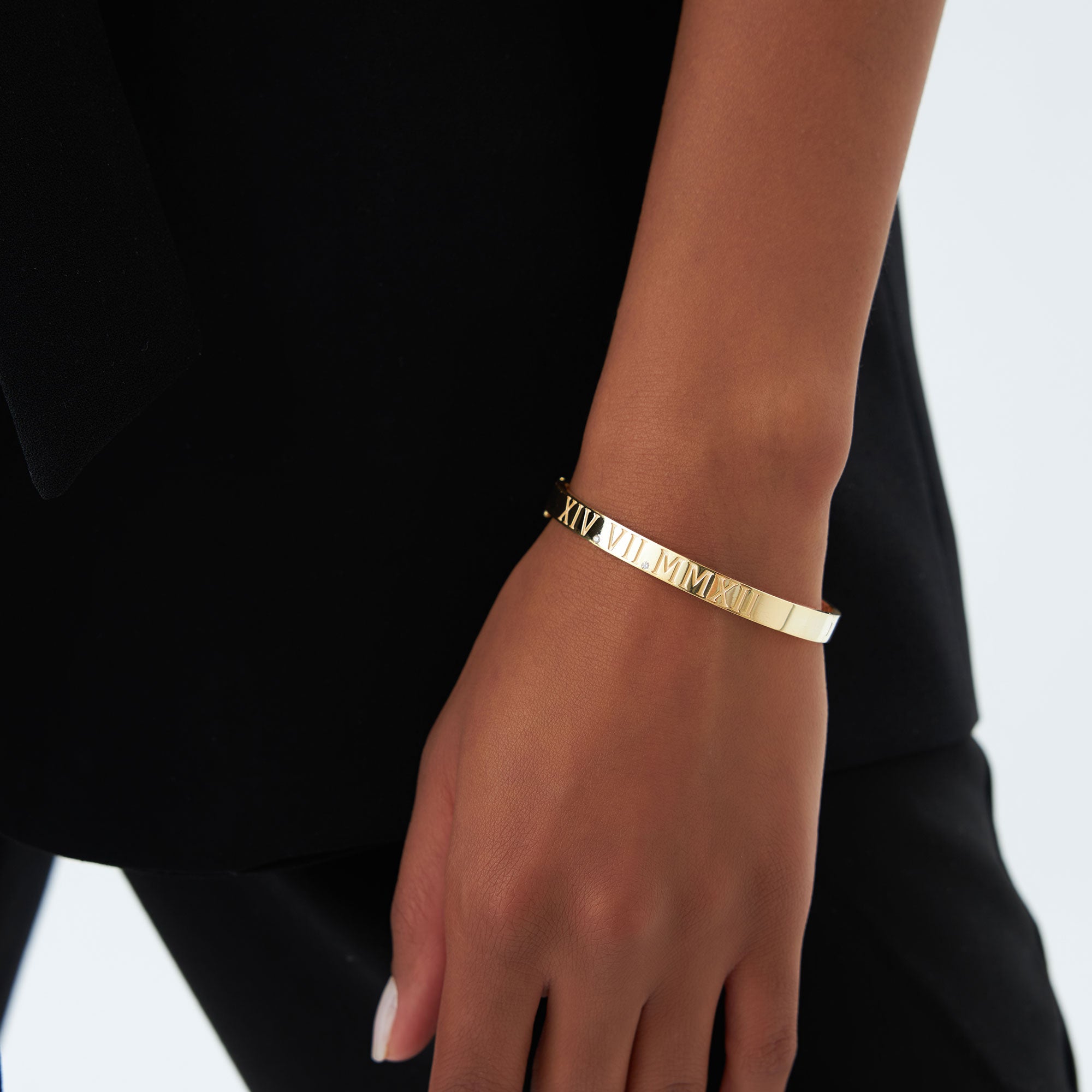 OBFJ1171 - 14K Personalized Roman Numeral Bangle Bracelet 6