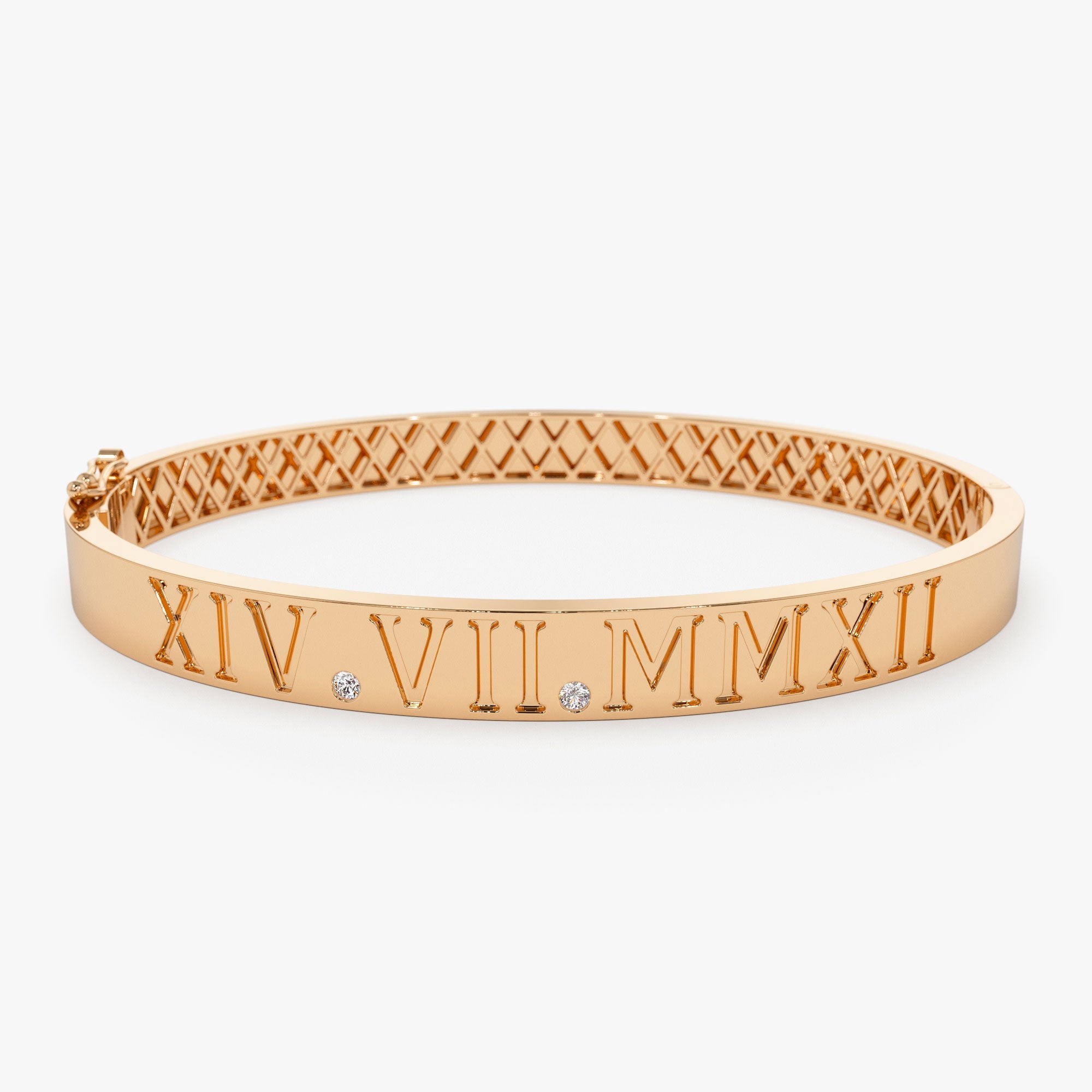 OBFJ1171 - 14K Personalized Roman Numeral Bangle Bracelet 8