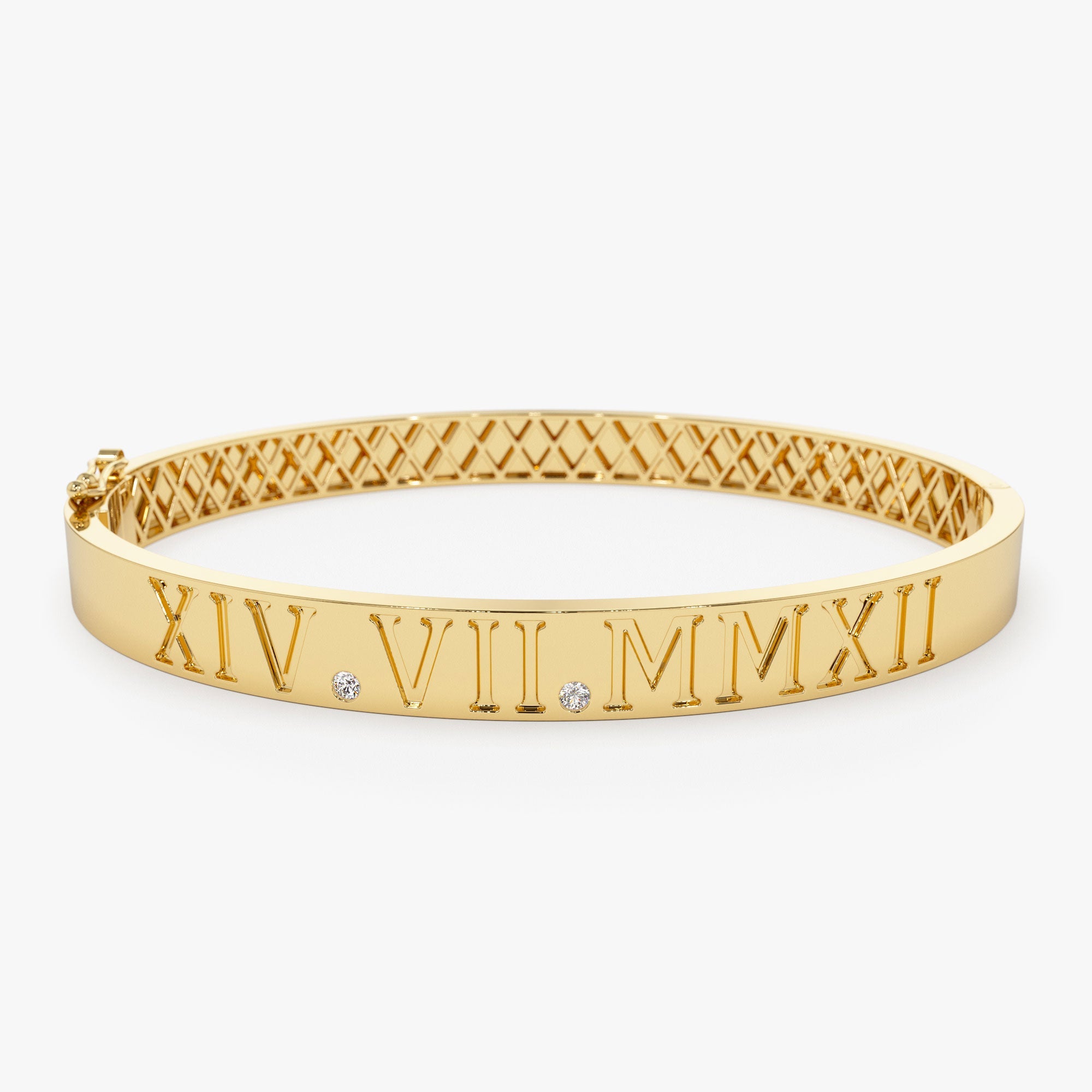OBFJ1171 - 14K Personalized Roman Numeral Bangle Bracelet 1