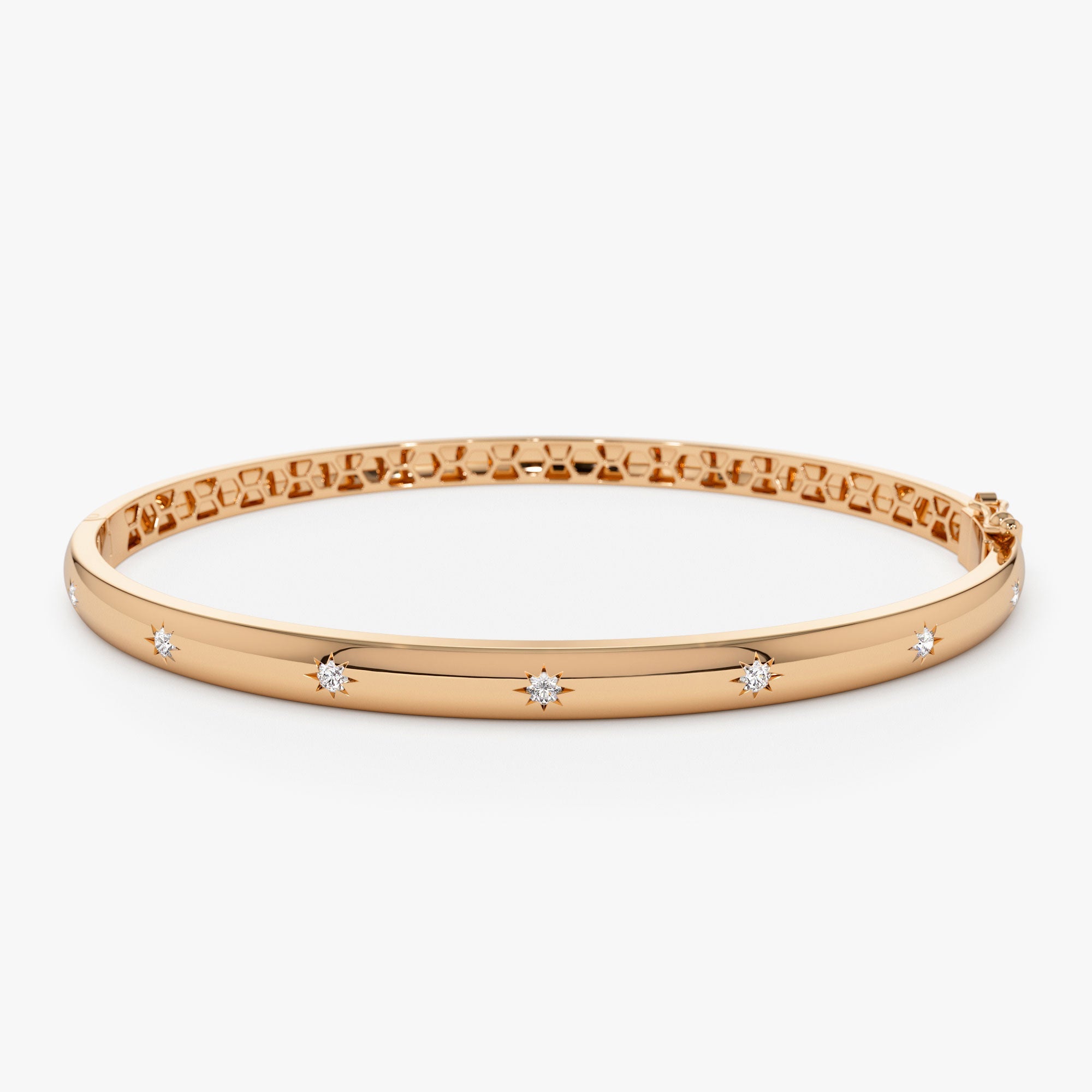 OBFJ1135 - 14k 4mm Dome Star Setting Diamond Bangle Bracelet 6