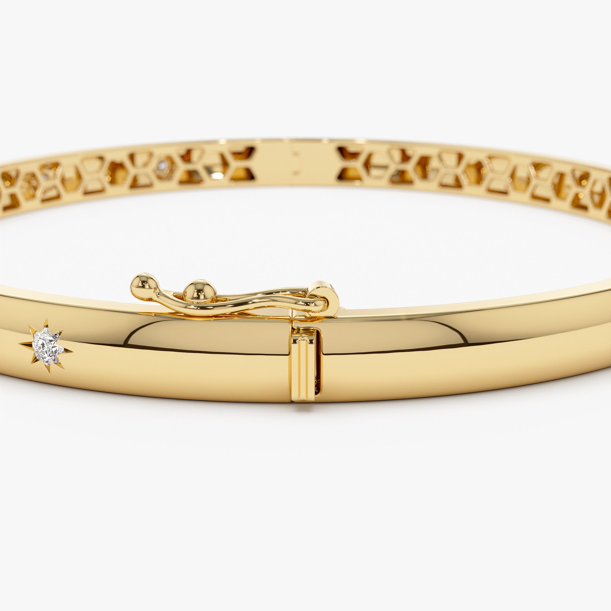 OBFJ1135 - 14k 4mm Dome Star Setting Diamond Bangle Bracelet 9