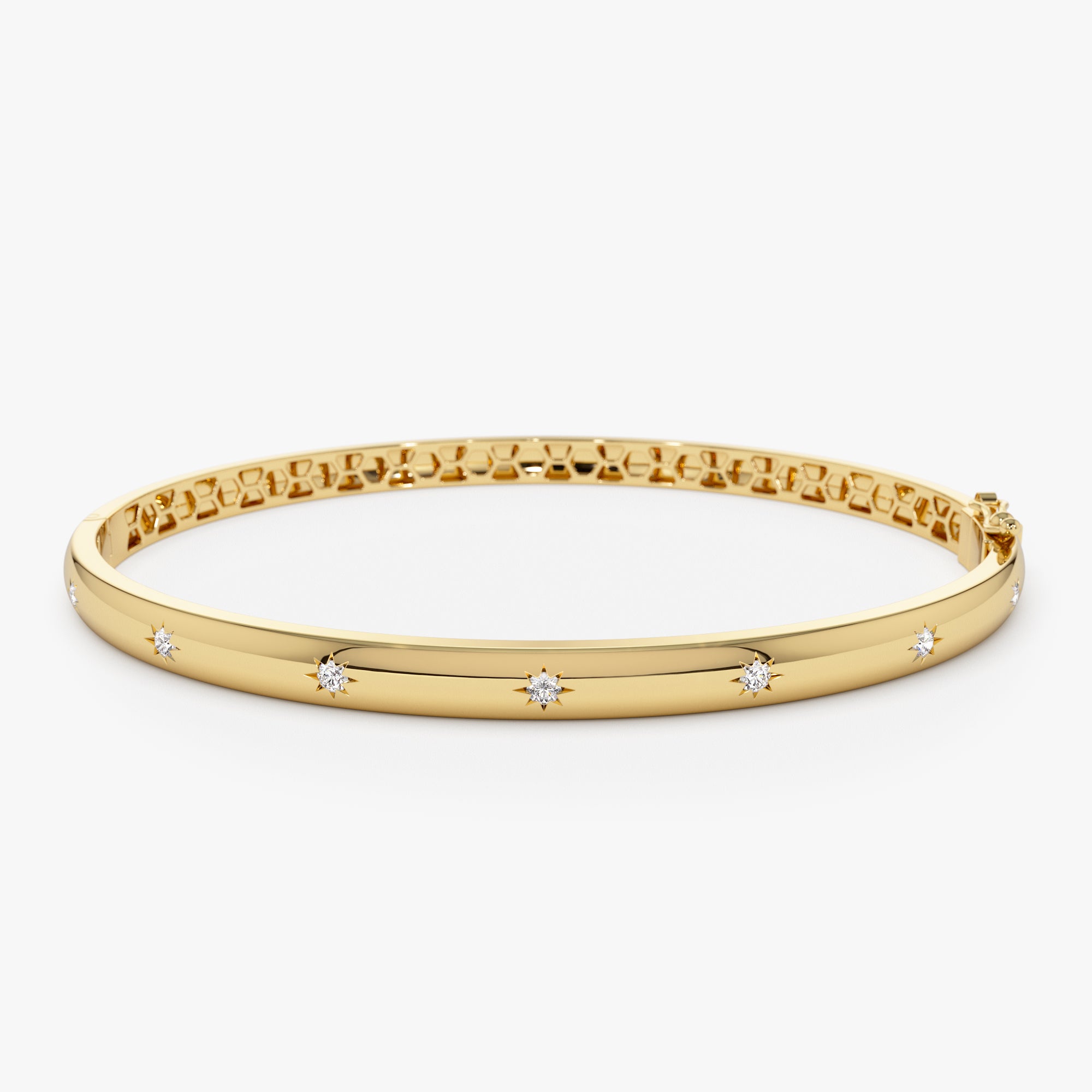 OBFJ1135 - 14k 4mm Dome Star Setting Diamond Bangle Bracelet 1