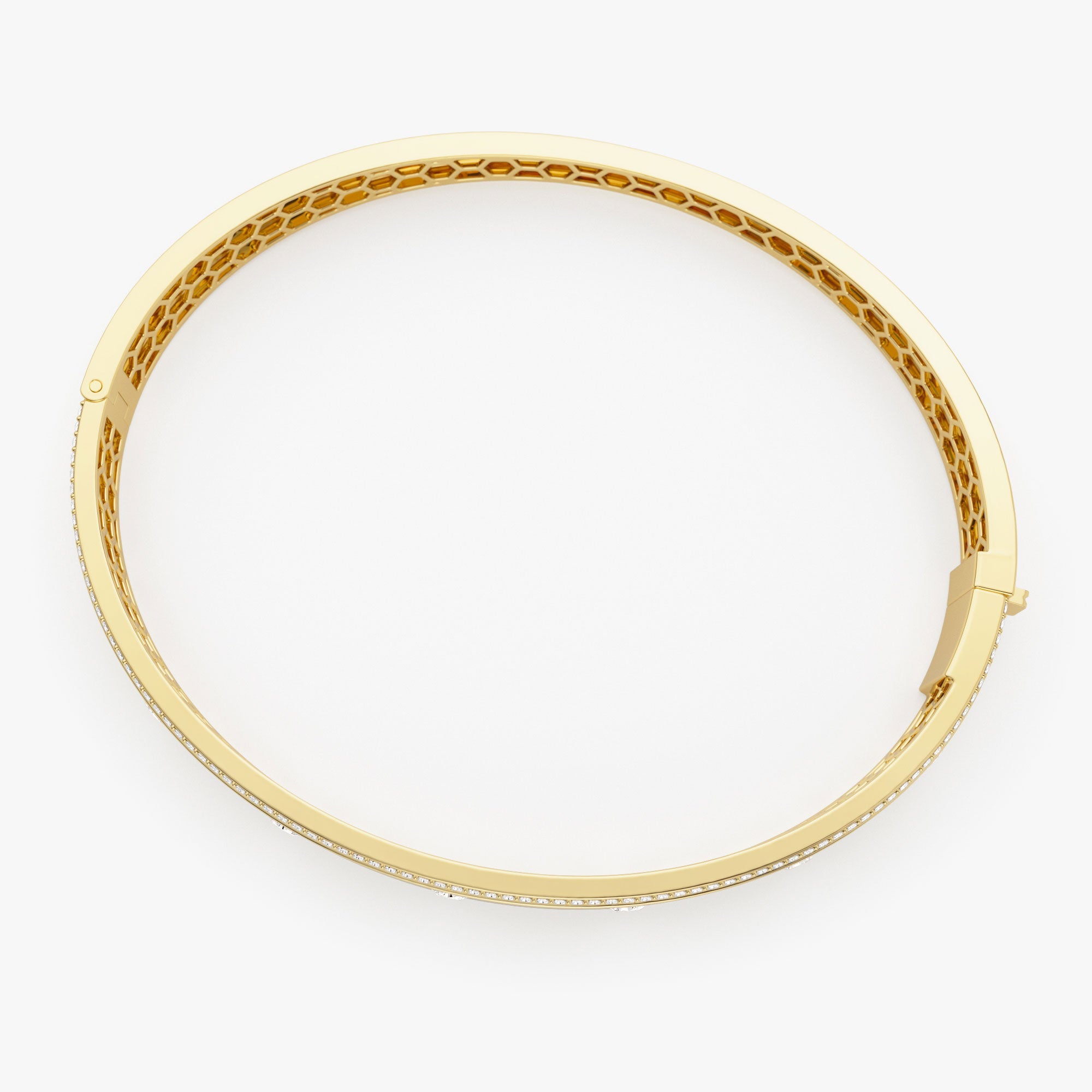 OBFJ1165 - 14K Flush Set Diamond Bangle with Pave Edges 7
