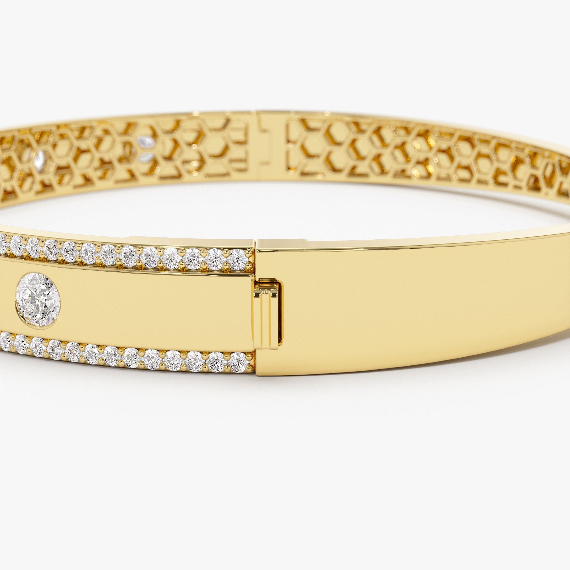 OBFJ1165 - 14K Flush Set Diamond Bangle with Pave Edges 8