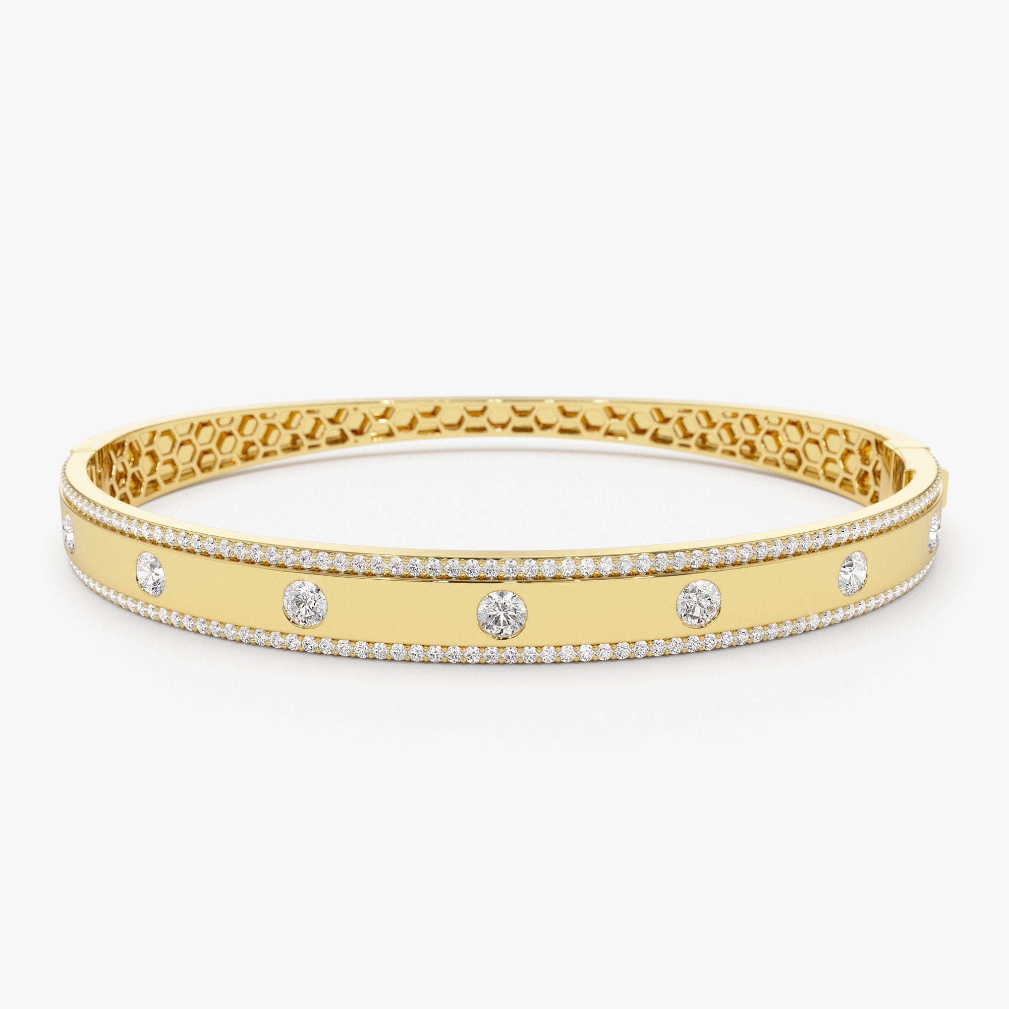 OBFJ1165 - 14K Flush Set Diamond Bangle with Pave Edges 1