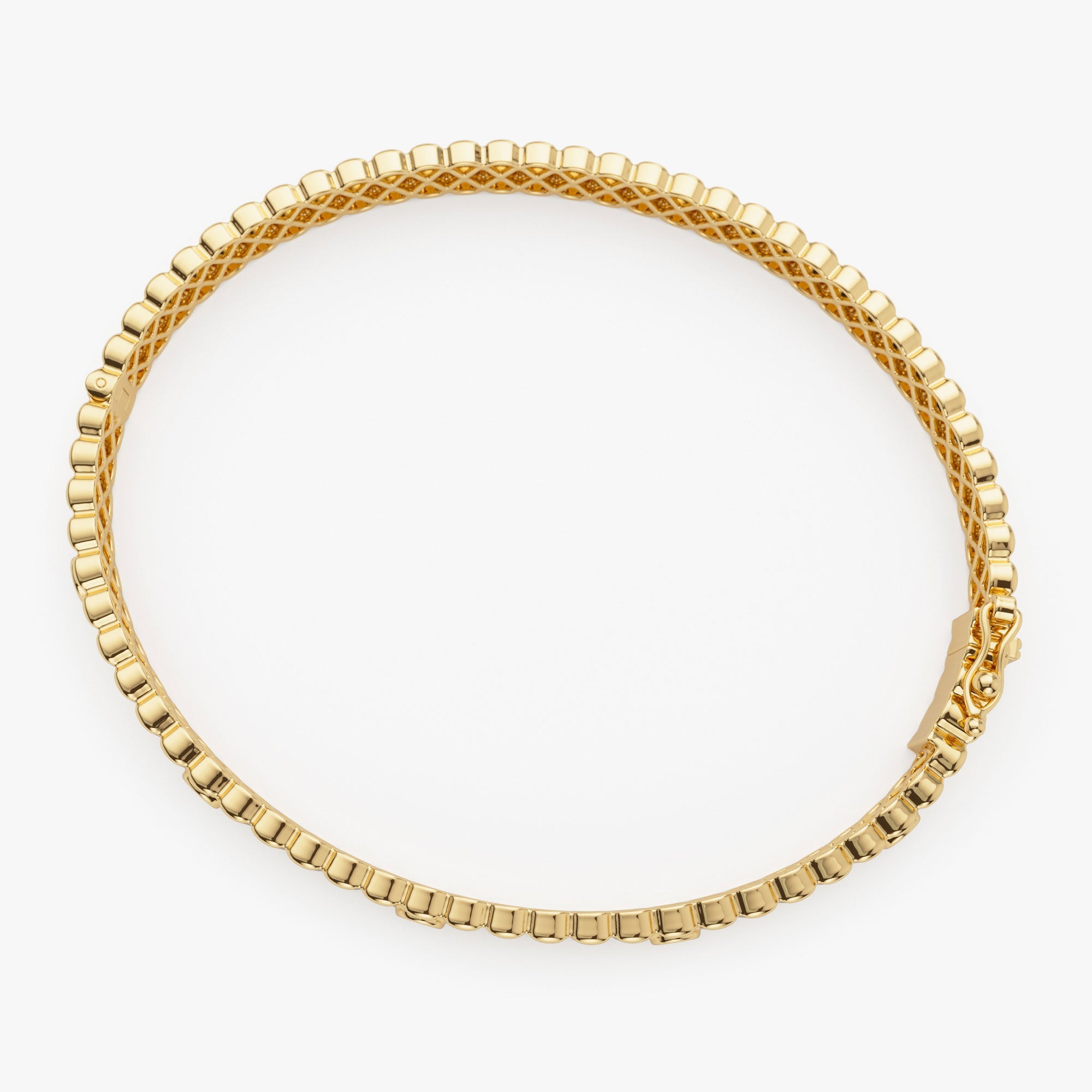 OBFJ1170 - 14k Gold Ribbed Diamond Bangle Bracelet 10