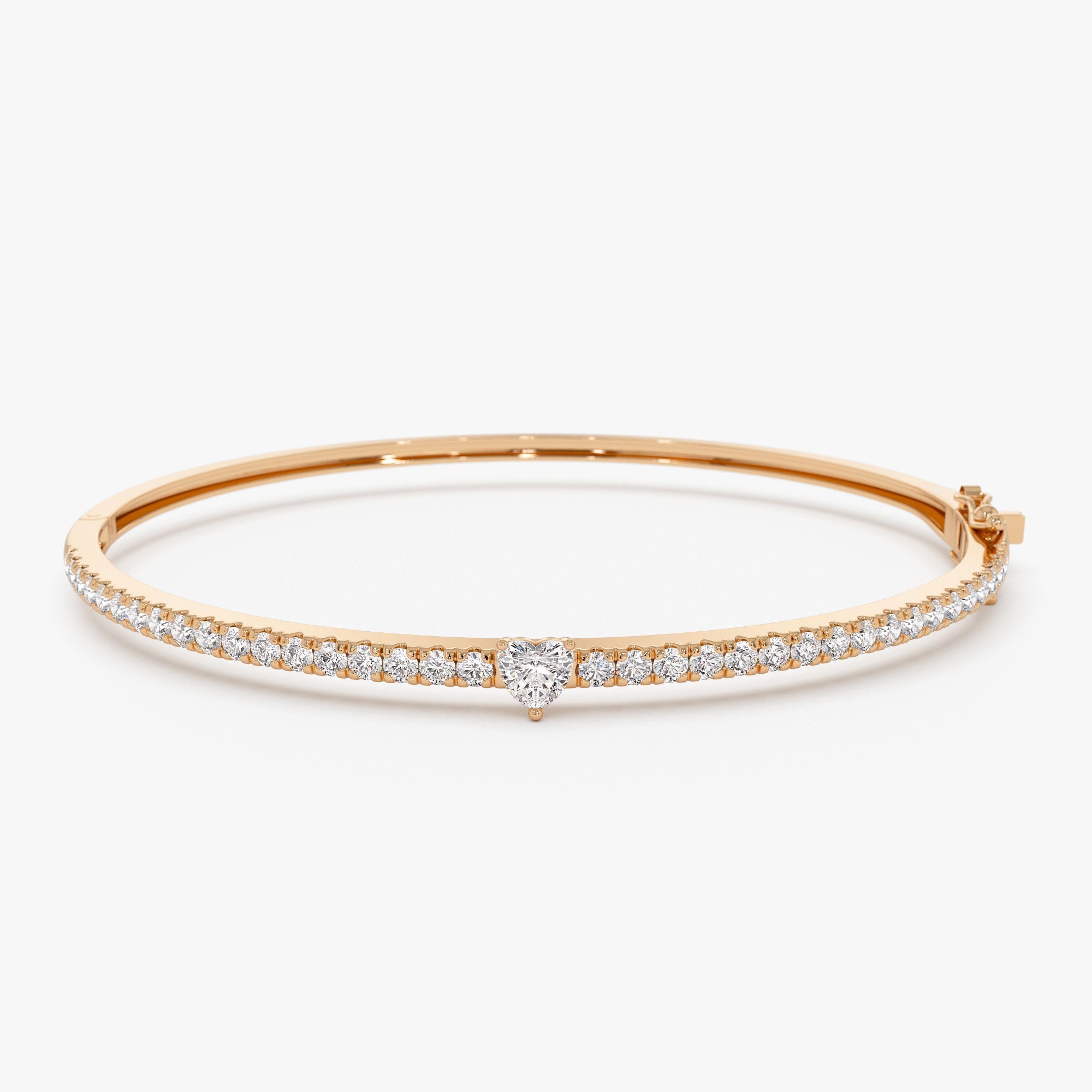 OBFJ1132 - 14k Gold Heart Shaped and Round Diamond Bangle 7