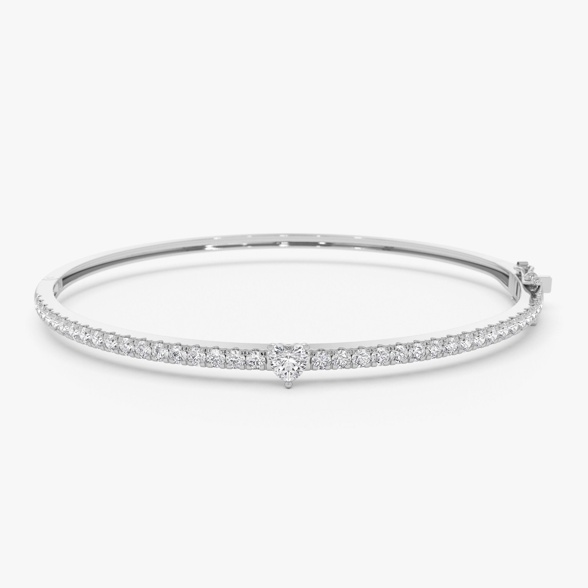 OBFJ1132 - 14k Gold Heart Shaped and Round Diamond Bangle 8