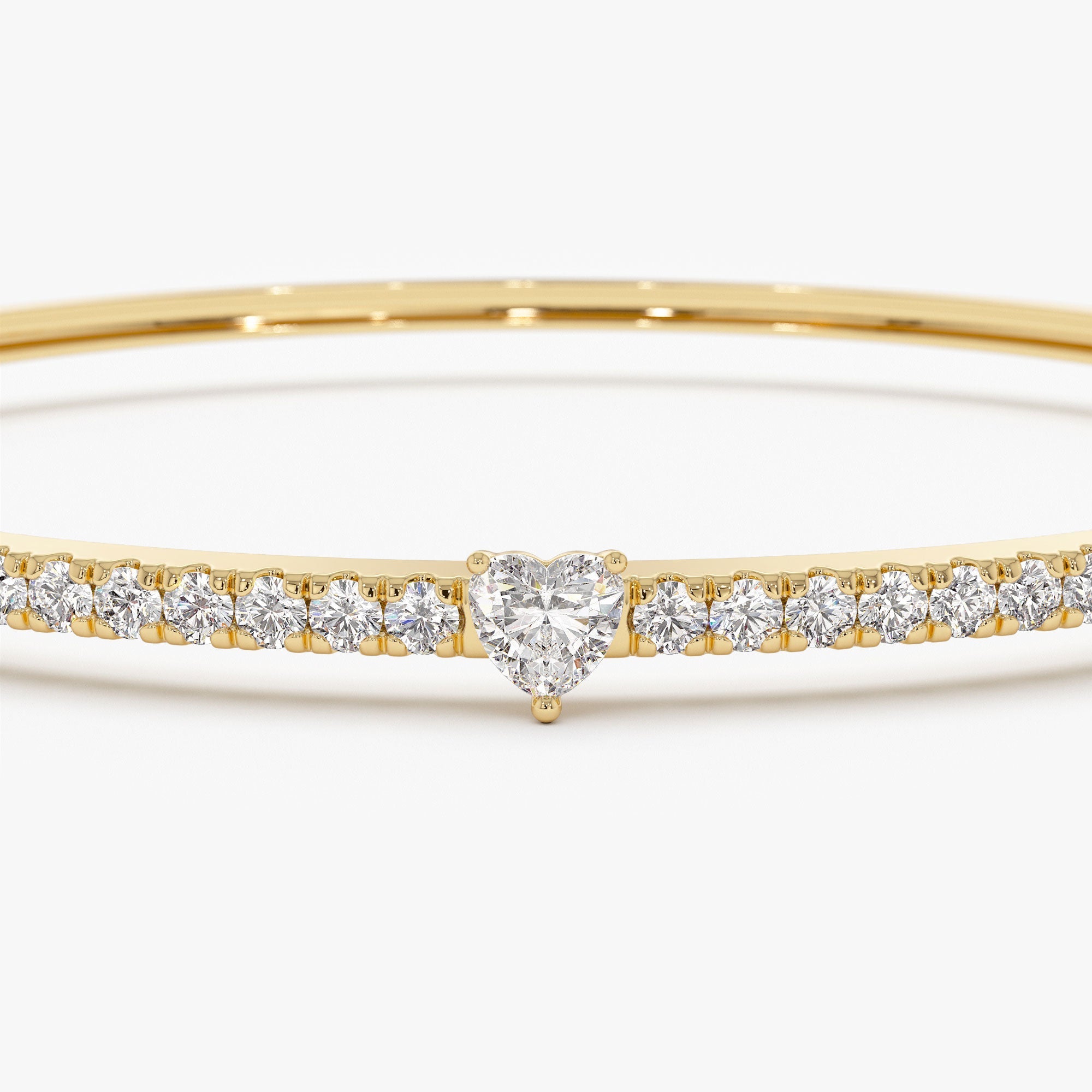 OBFJ1132 - 14k Gold Heart Shaped and Round Diamond Bangle 9