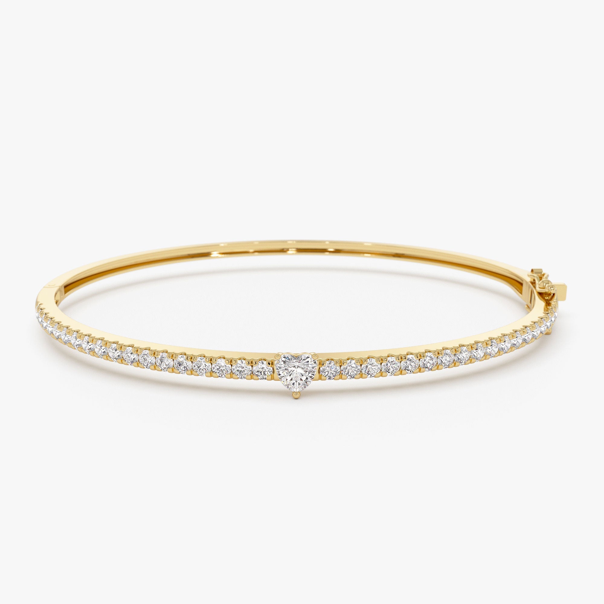 OBFJ1132 - 14k Gold Heart Shaped and Round Diamond Bangle 1