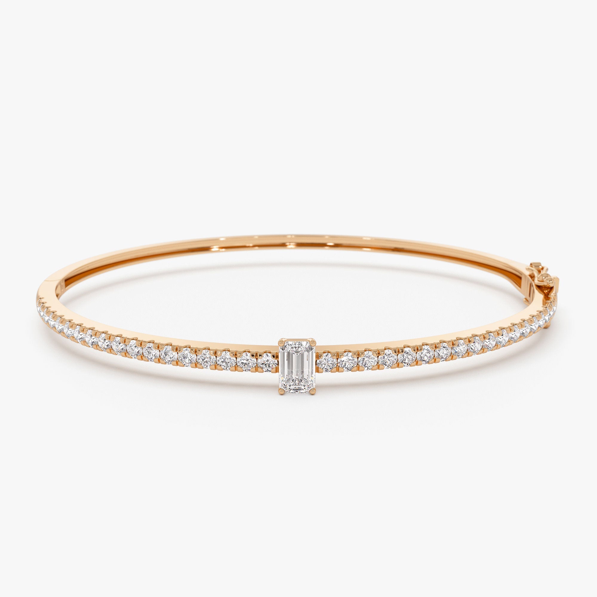 OBFJ1096 - 14k Gold Emerald Cut and Round Diamond Bangle 8