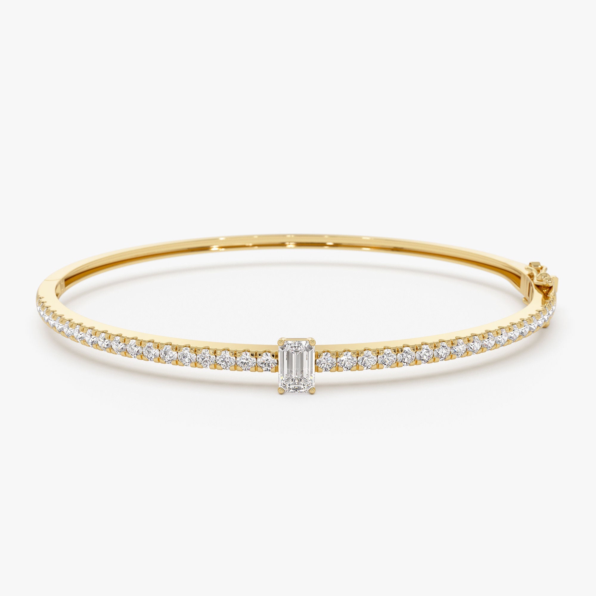 OBFJ1096 - 14k Gold Emerald Cut and Round Diamond Bangle 1