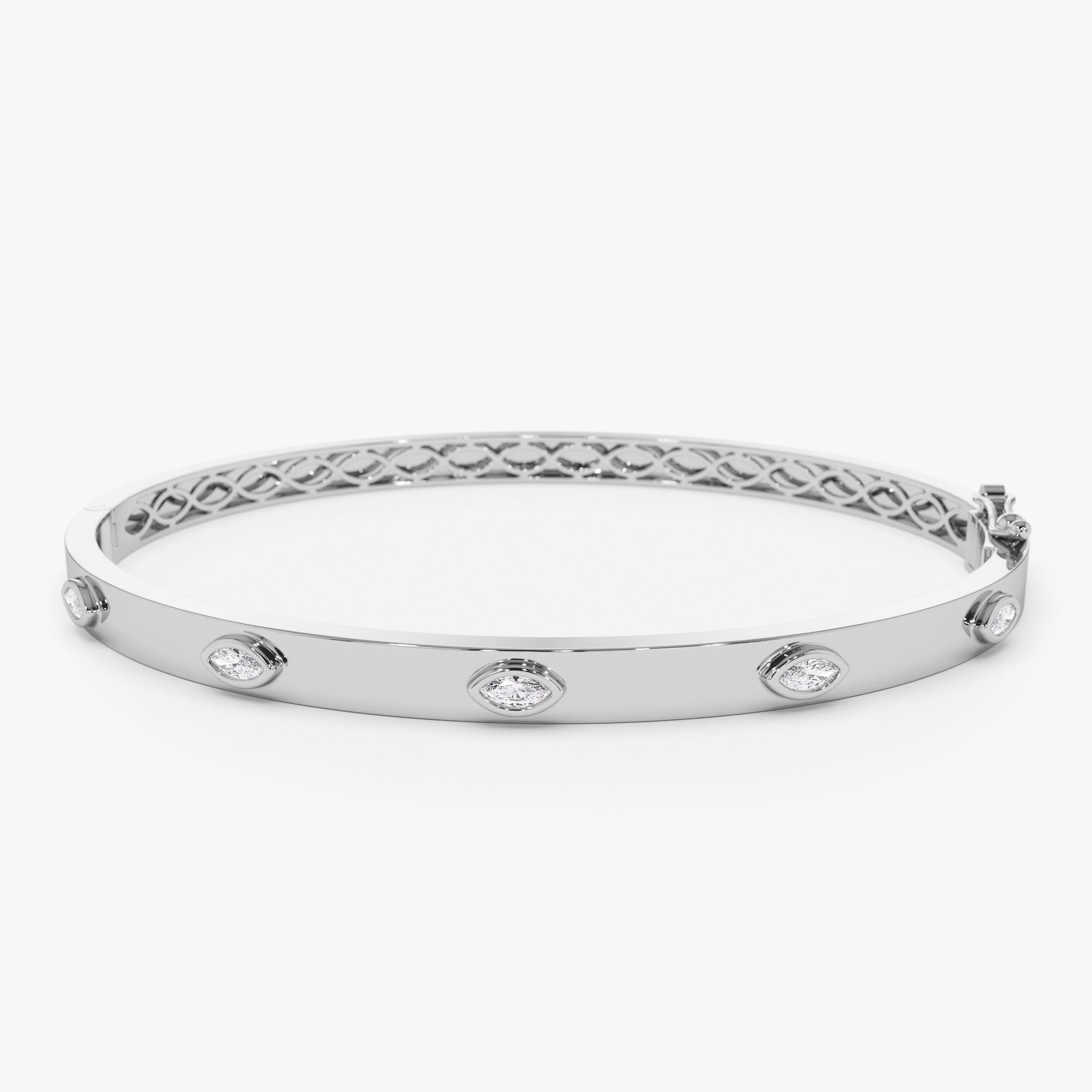 OBFJ1123 - 14k Bezel Setting Marquise Shaped Diamond Bangle 9