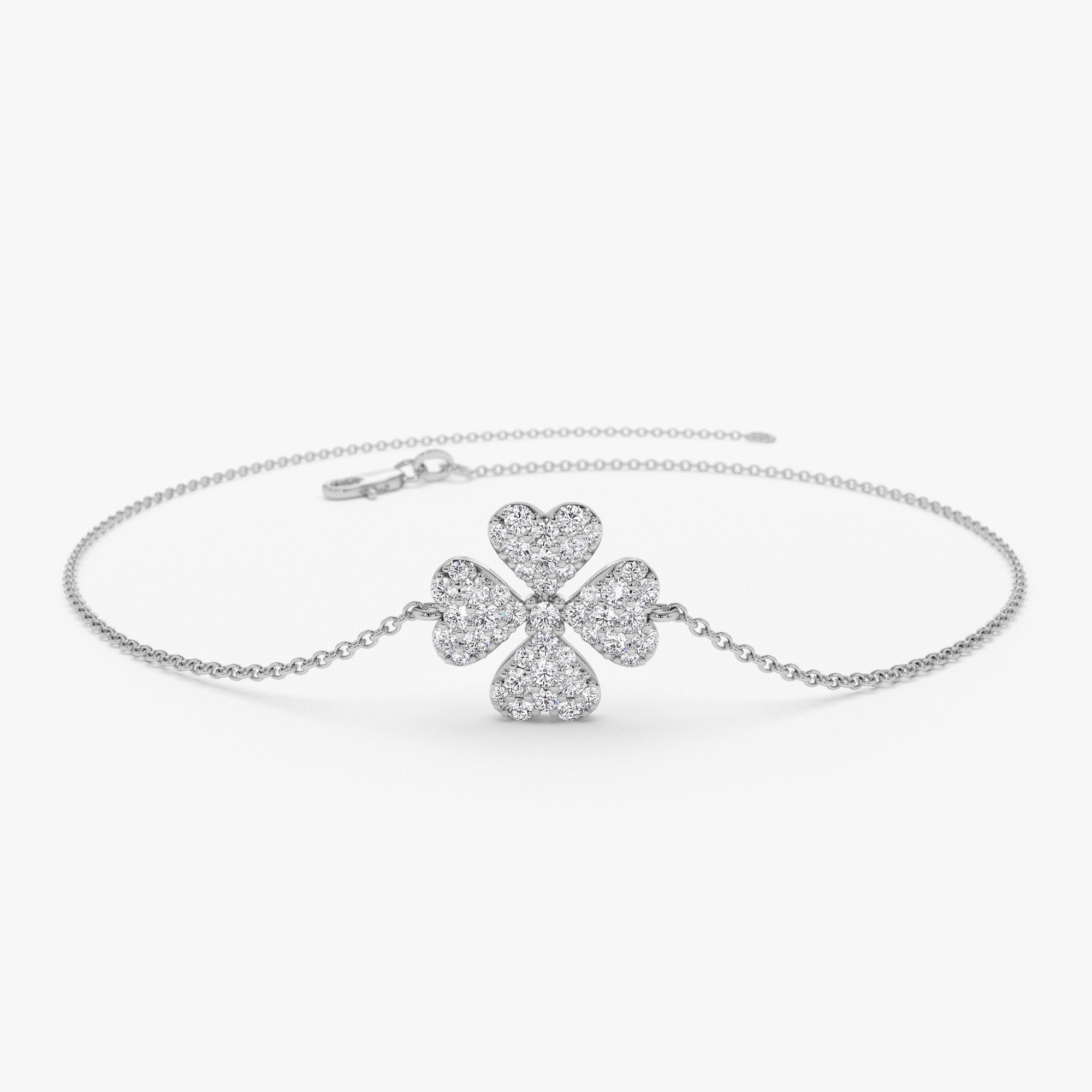 OBFJ0925 - 14K Diamond Clover Charm Bracelet 7