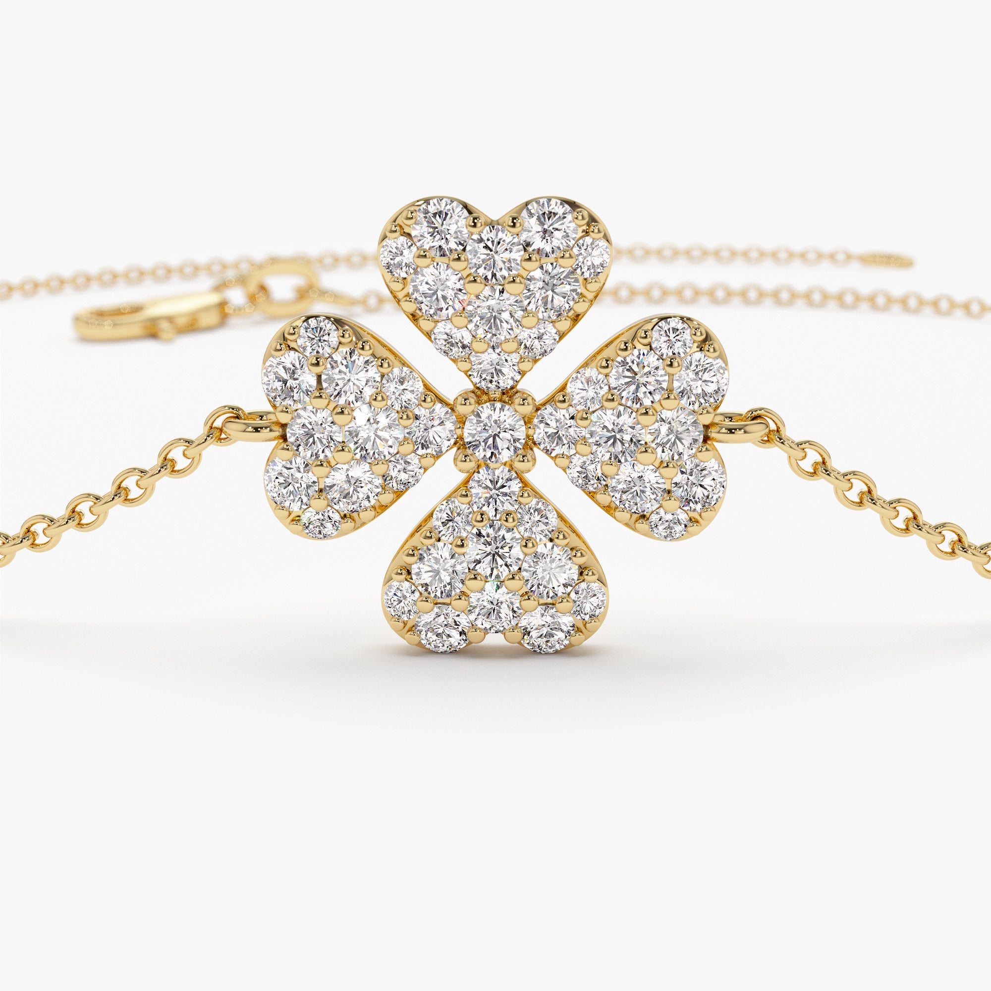 OBFJ0925 - 14K Diamond Clover Charm Bracelet 9