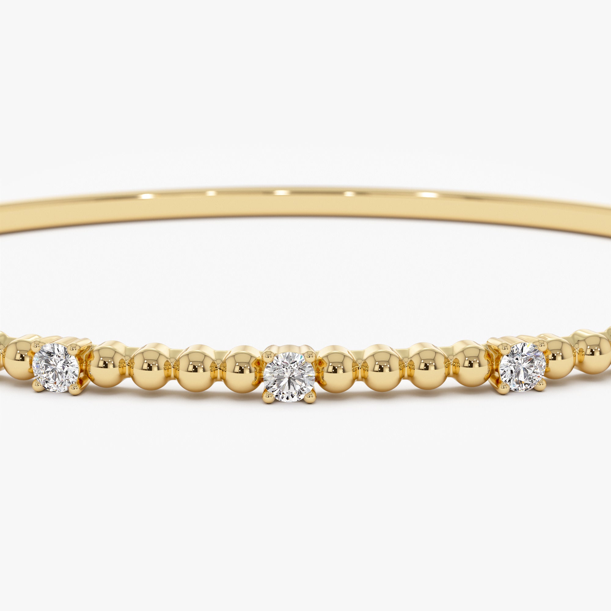 OBFJ1164 - 14K Beaded Gold Diamond Bangle Bracelet 9