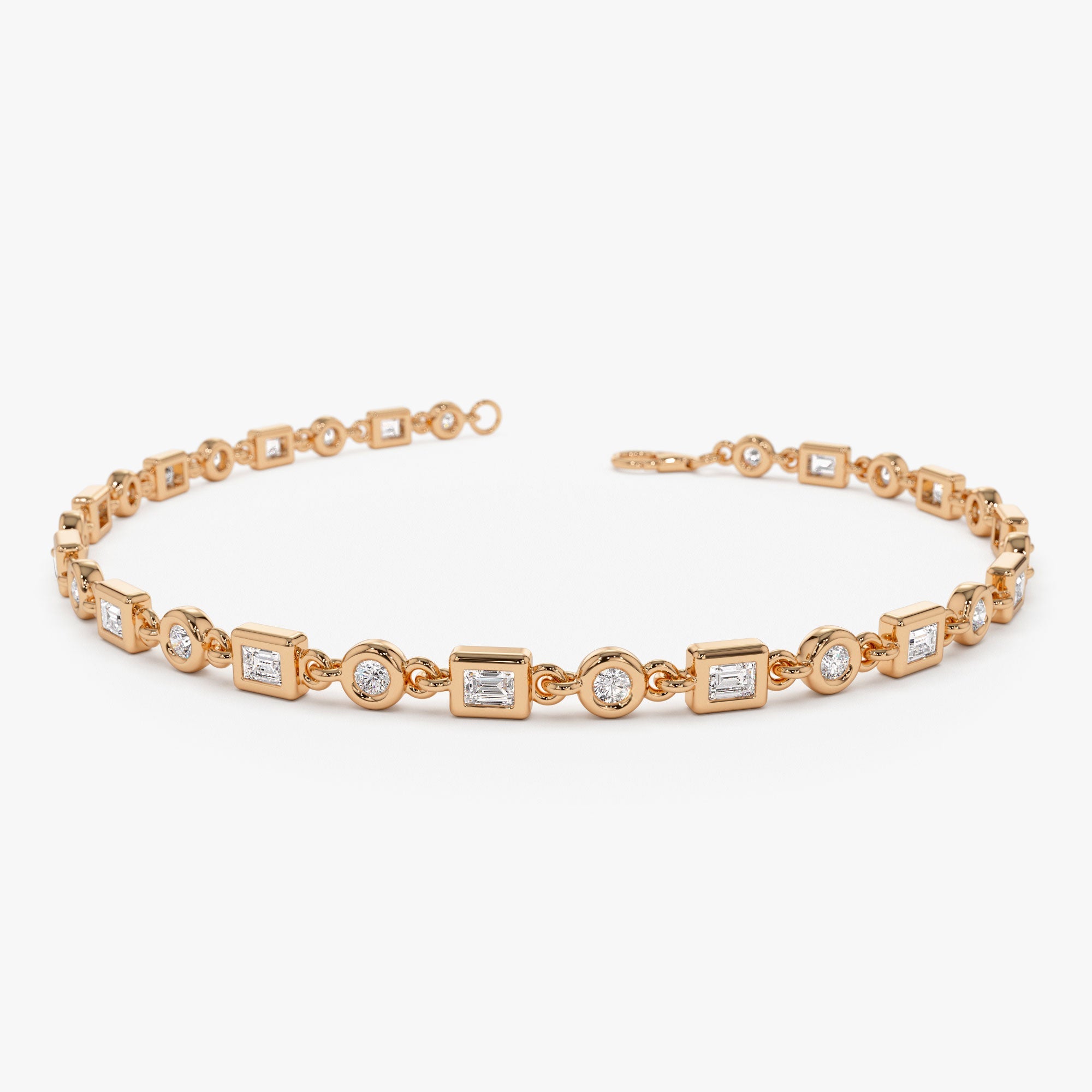 OBFJ1107 - 14K Gold Round and Baguette Diamond Bracelet 5