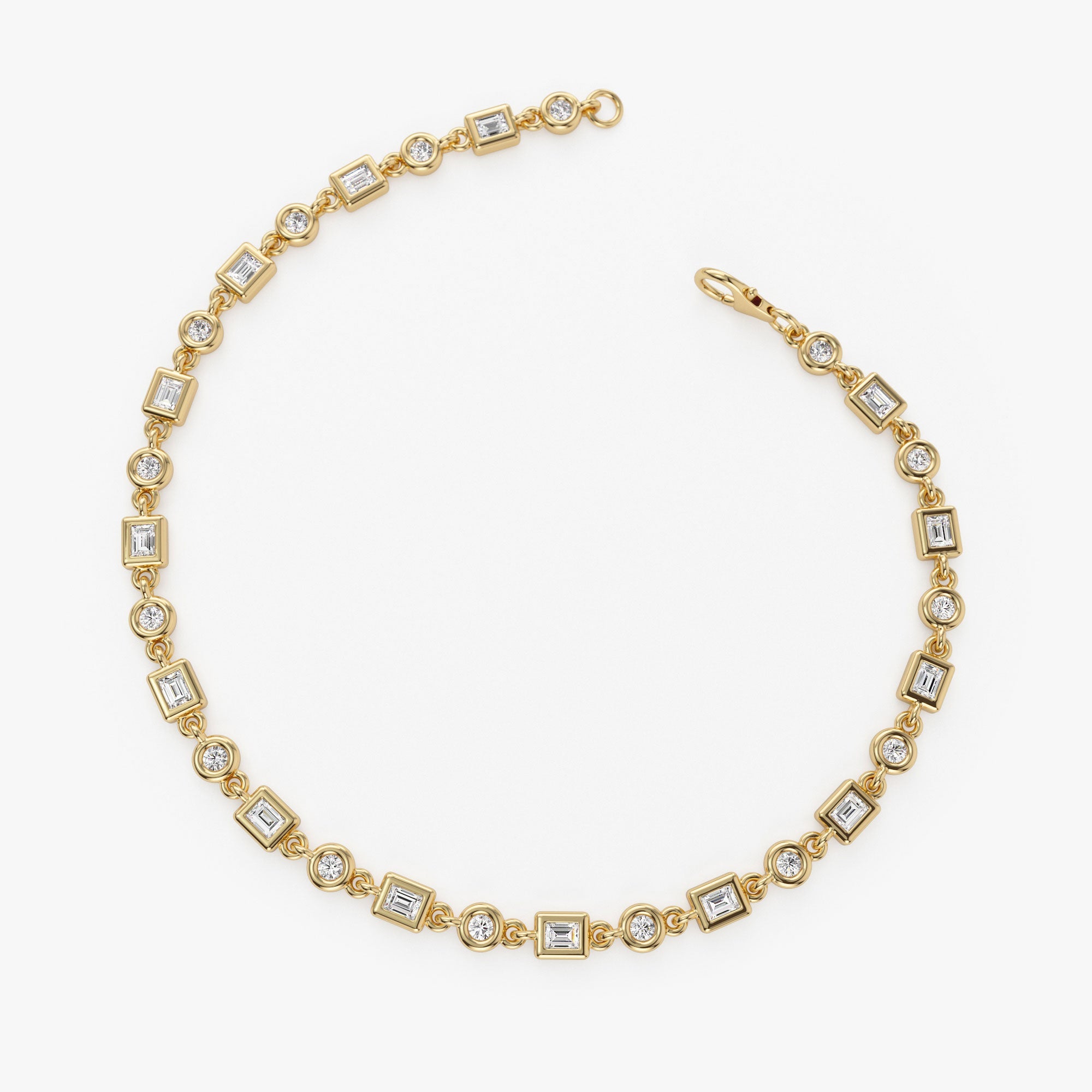 OBFJ1107 - 14K Gold Round and Baguette Diamond Bracelet 7