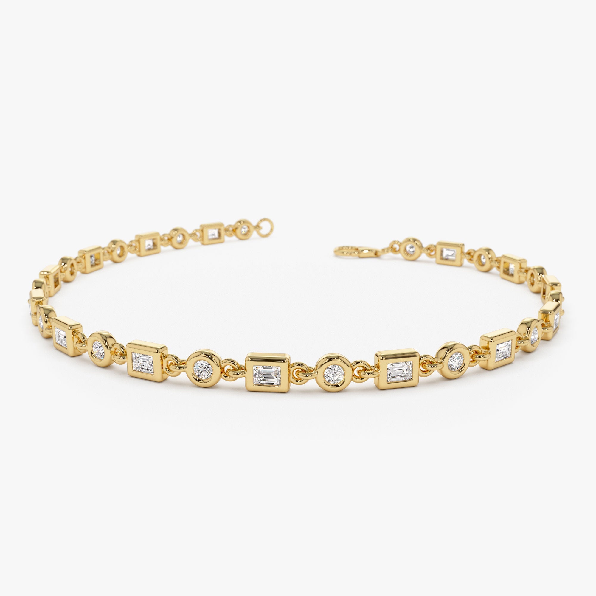 OBFJ1107 - 14K Gold Round and Baguette Diamond Bracelet 1