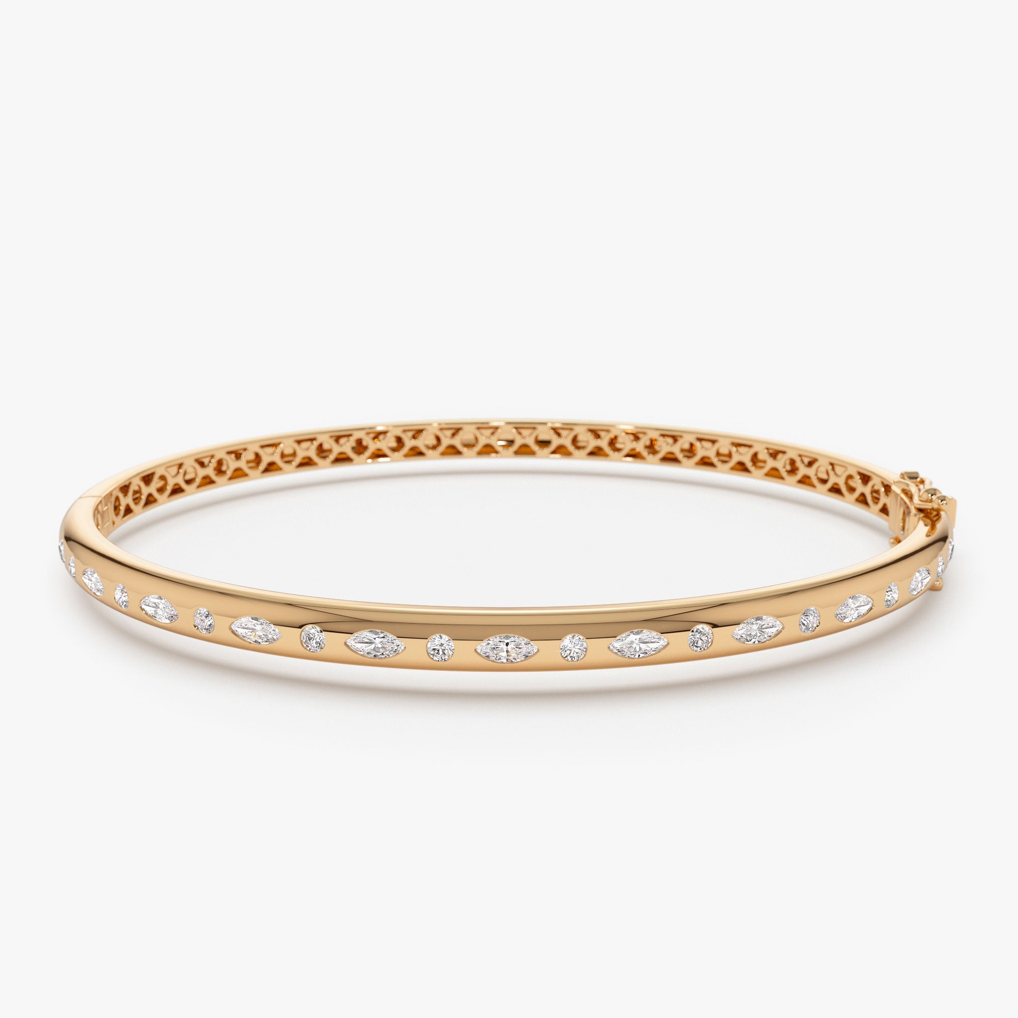 OBFJ1112 - 14k Flush Setting Marquise Shaped and Round Diamond Bangle 5