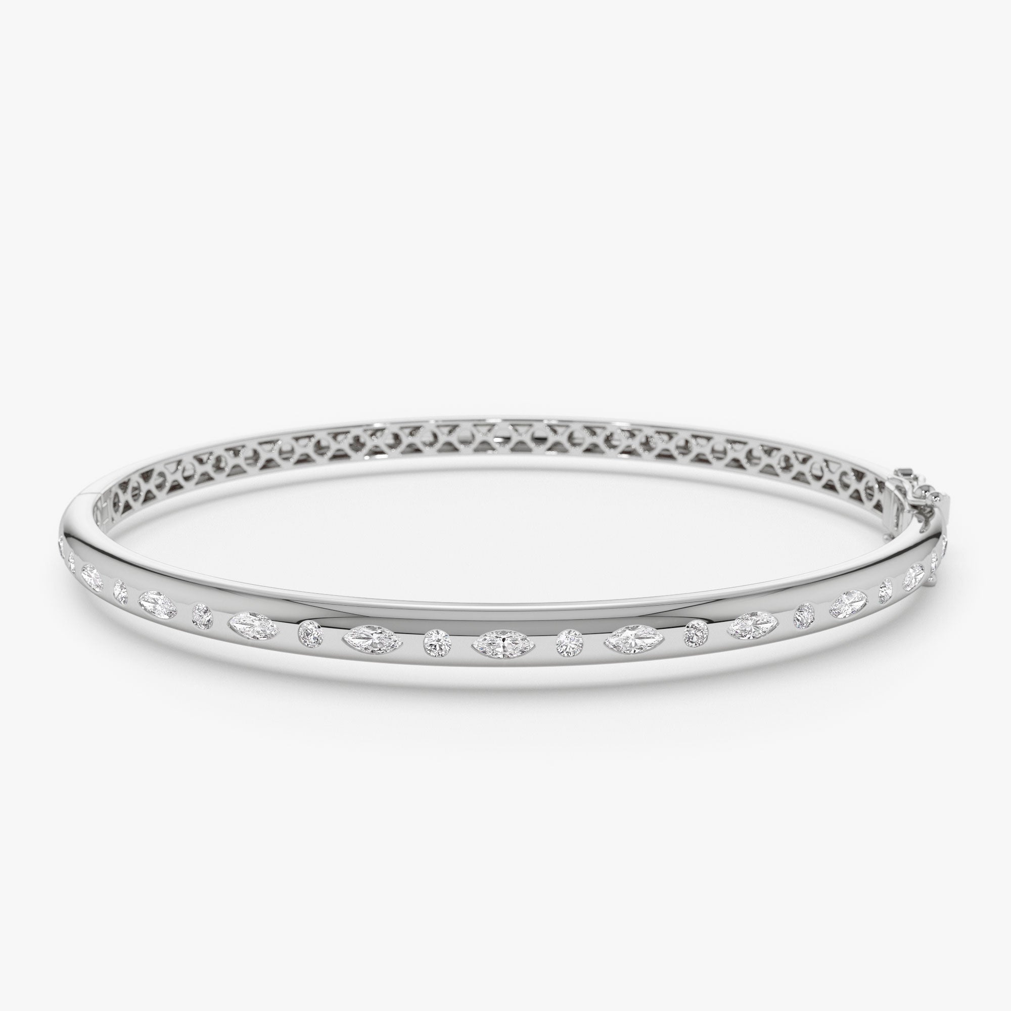 OBFJ1112 - 14k Flush Setting Marquise Shaped and Round Diamond Bangle 6
