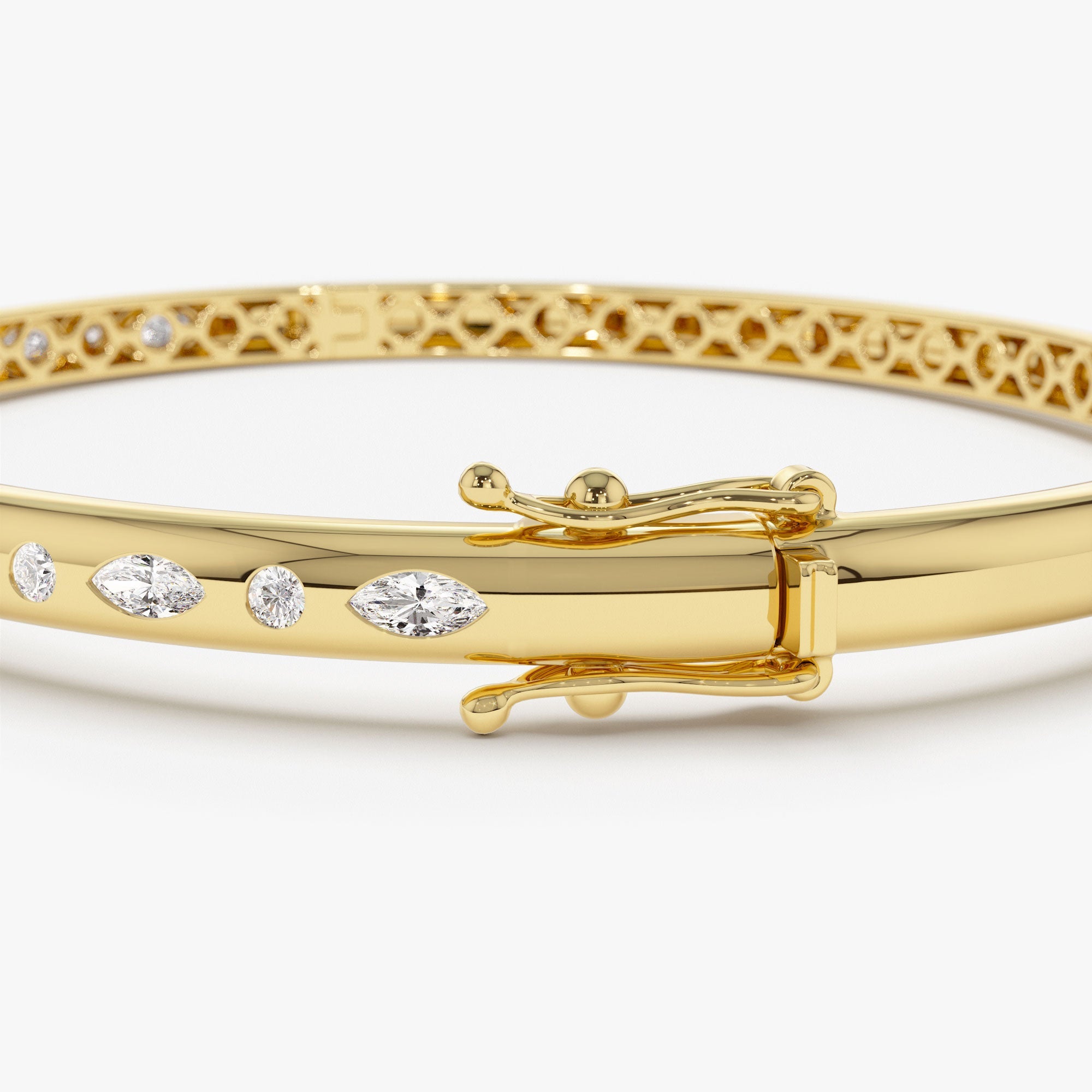 OBFJ1112 - 14k Flush Setting Marquise Shaped and Round Diamond Bangle 8
