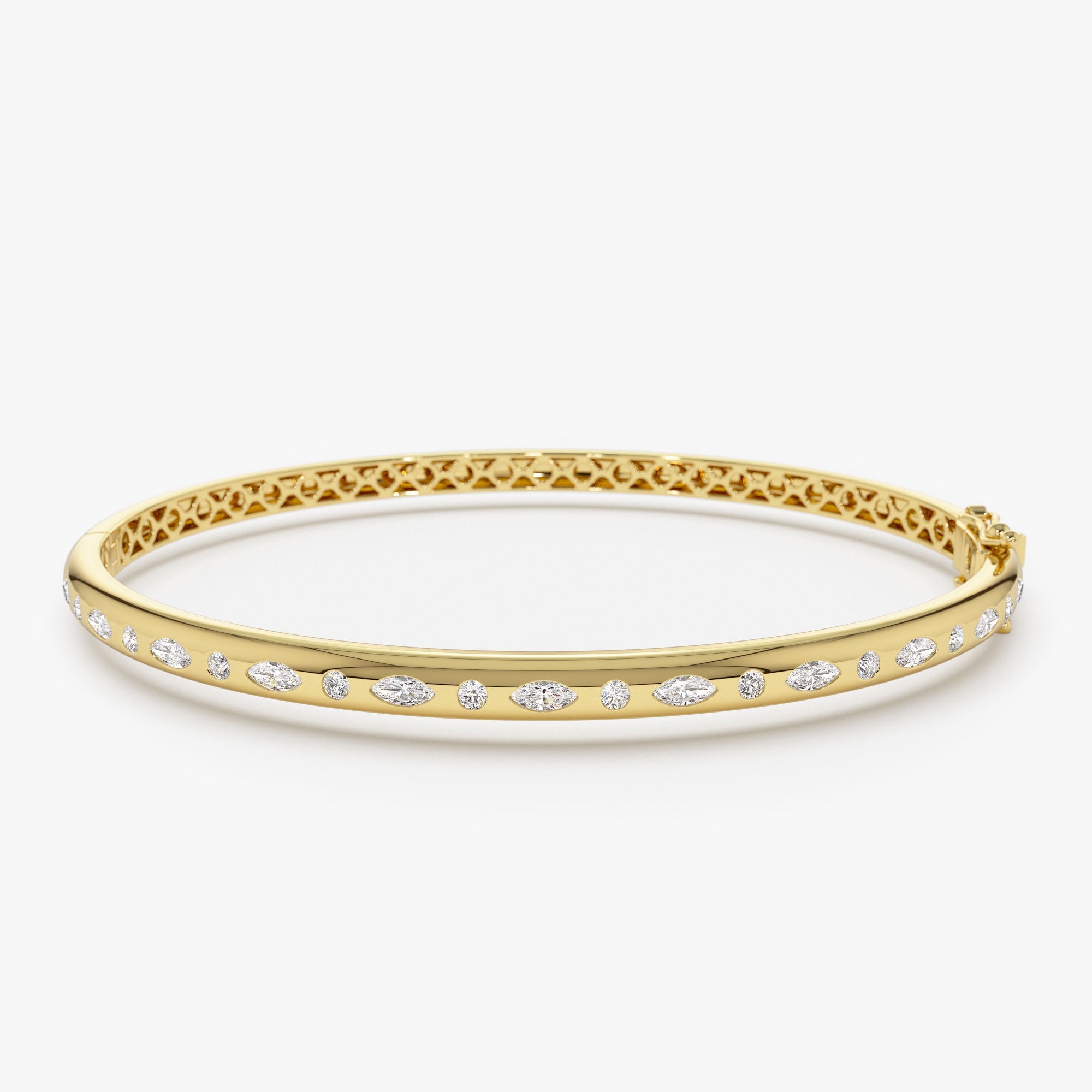 OBFJ1112 - 14k Flush Setting Marquise Shaped and Round Diamond Bangle 1