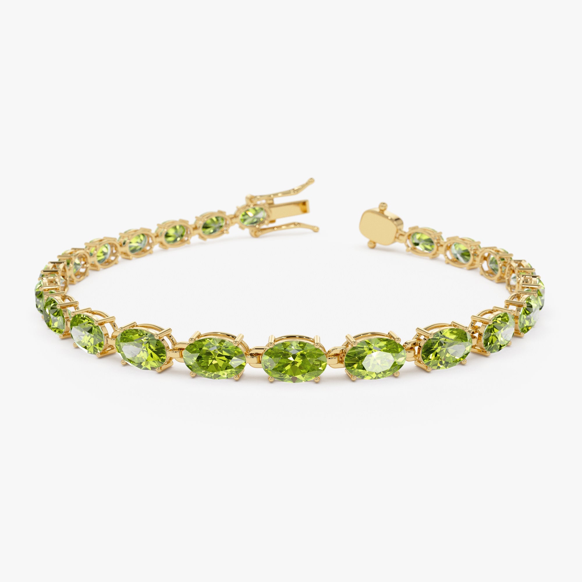 OBFJ0440 - 14K Gold Oval Shaped Peridot Tennis Bracelet 13.70 ctw 1