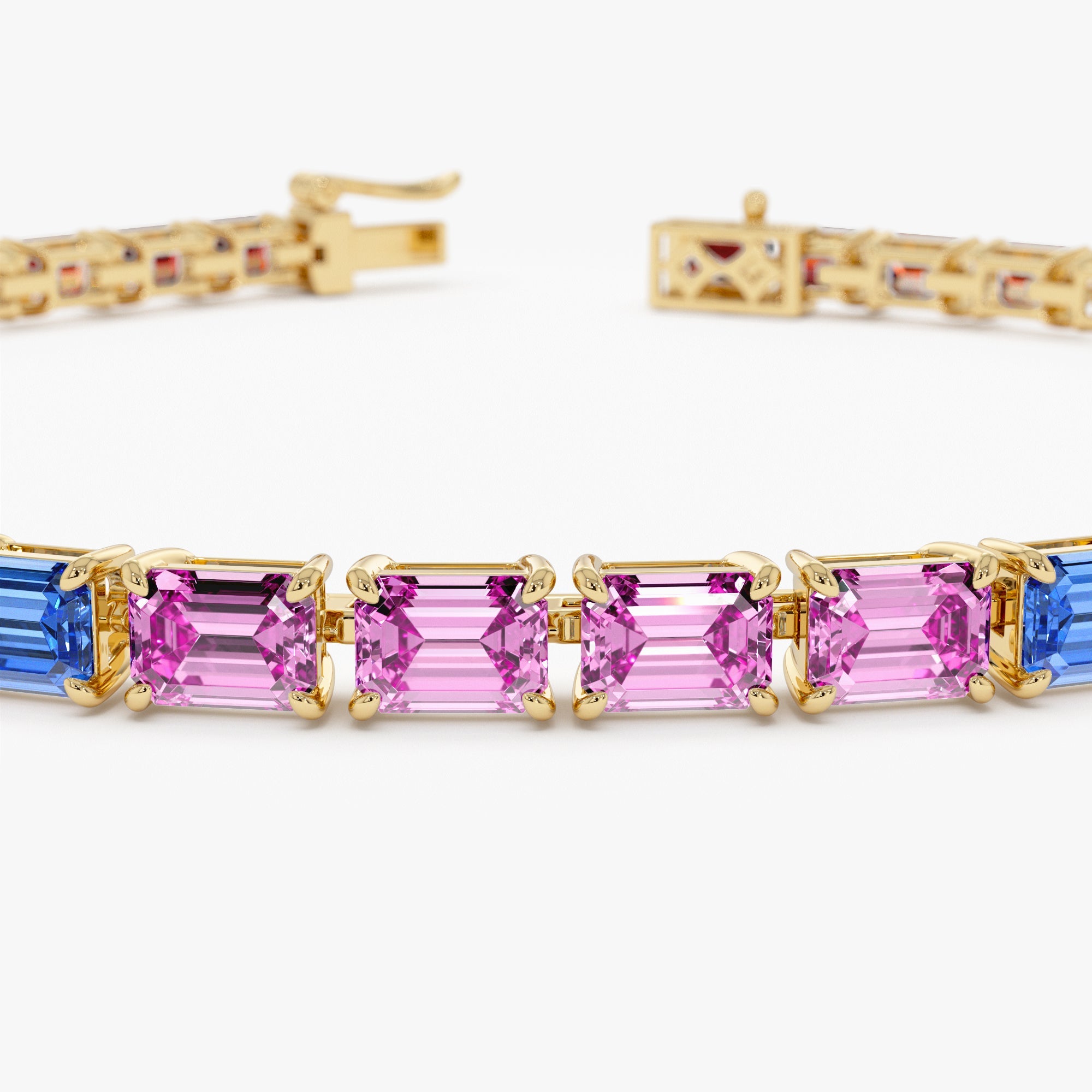 OBFJ0038 - 14K Gold Rainbow Emerald Cut Gemstone Tennis Bracelet 7