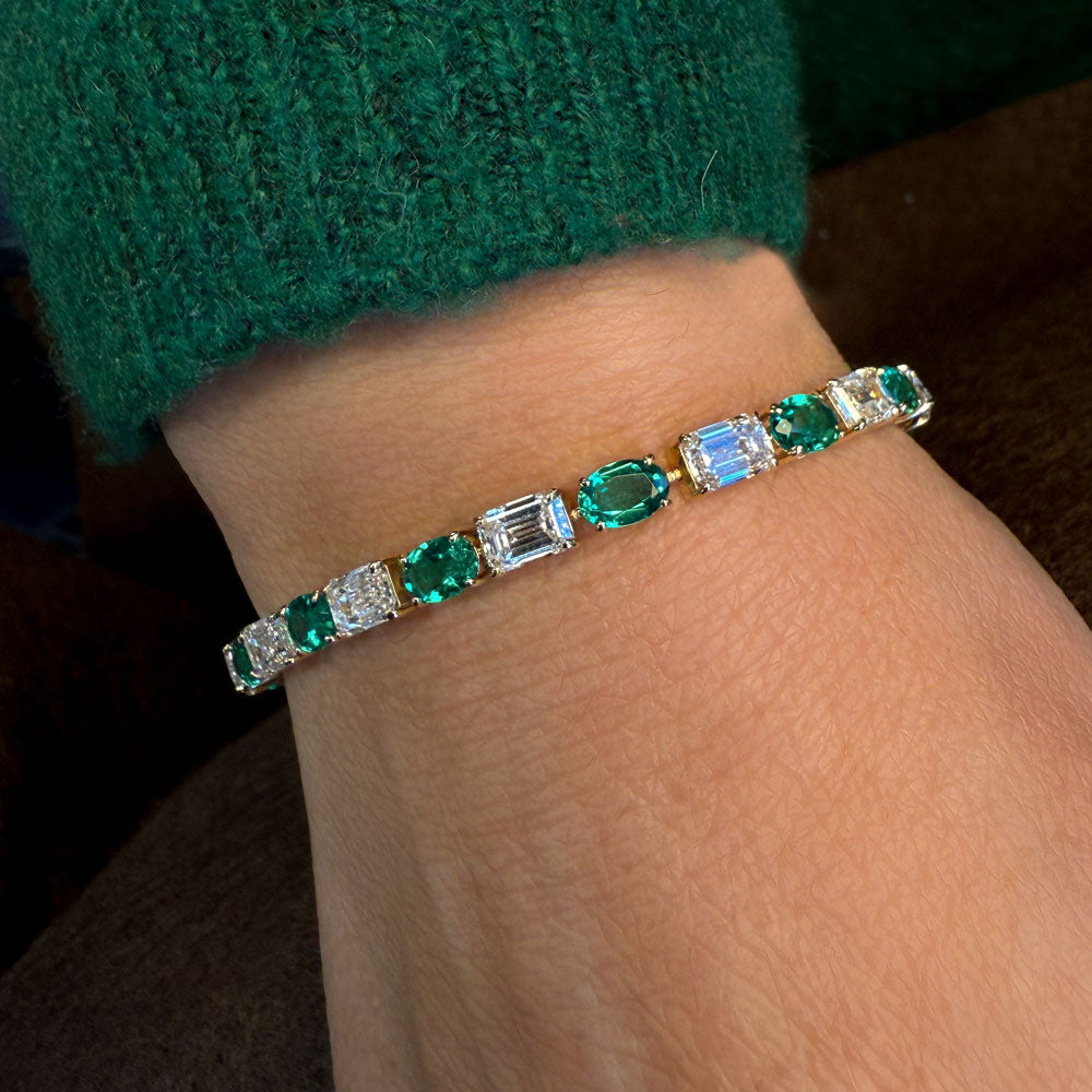 OBFJ0092 - 15.30 ctw 14k Lab Grown Colombian Emerald and Diamond Bracelet - Brooke 2