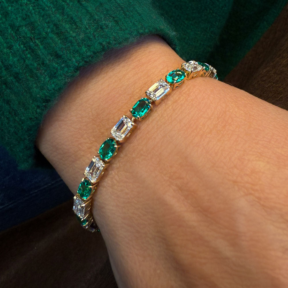 OBFJ0345 - 15.30 ctw 14k Lab Grown Colombian Emerald and Diamond Bracelet - Brooke 3
