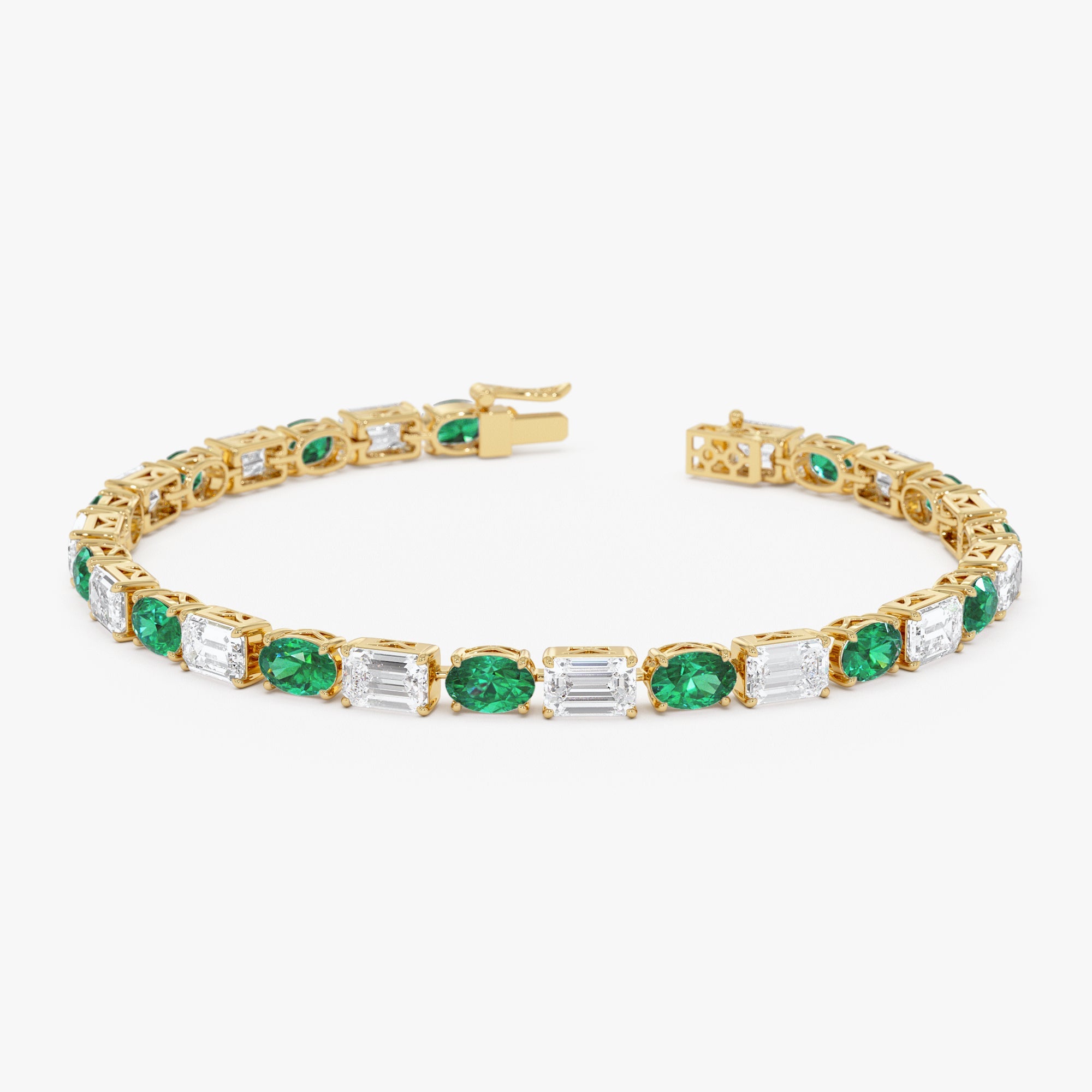 OBFJ0092 - 15.30 ctw 14k Lab Grown Colombian Emerald and Diamond Bracelet - Brooke 1