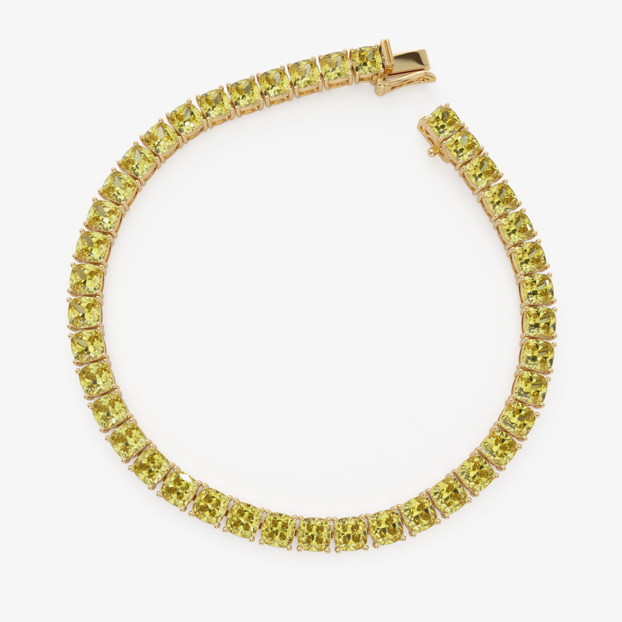 OBFJ0090 - 17.50 ctw 14k Lab Grown Cushion Cut Fancy Vivid Yellow Diamond Tennis Bracelet - Paige 6