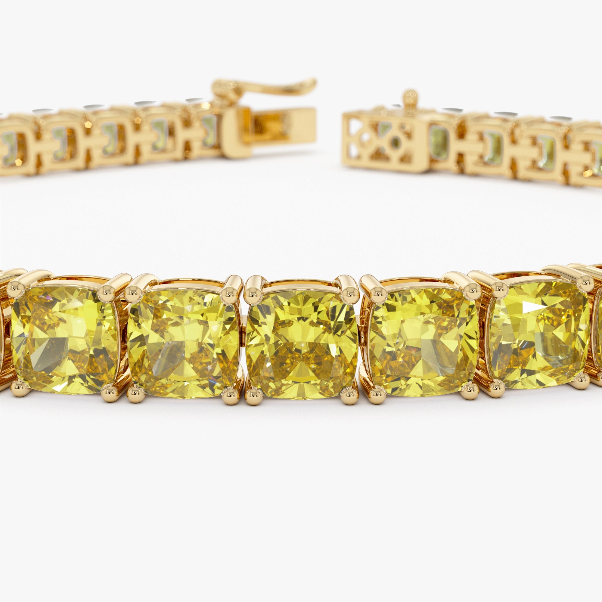 OBFJ0344 - 17.50 ctw 14k Lab Grown Cushion Cut Fancy Vivid Yellow Diamond Tennis Bracelet - Paige 5