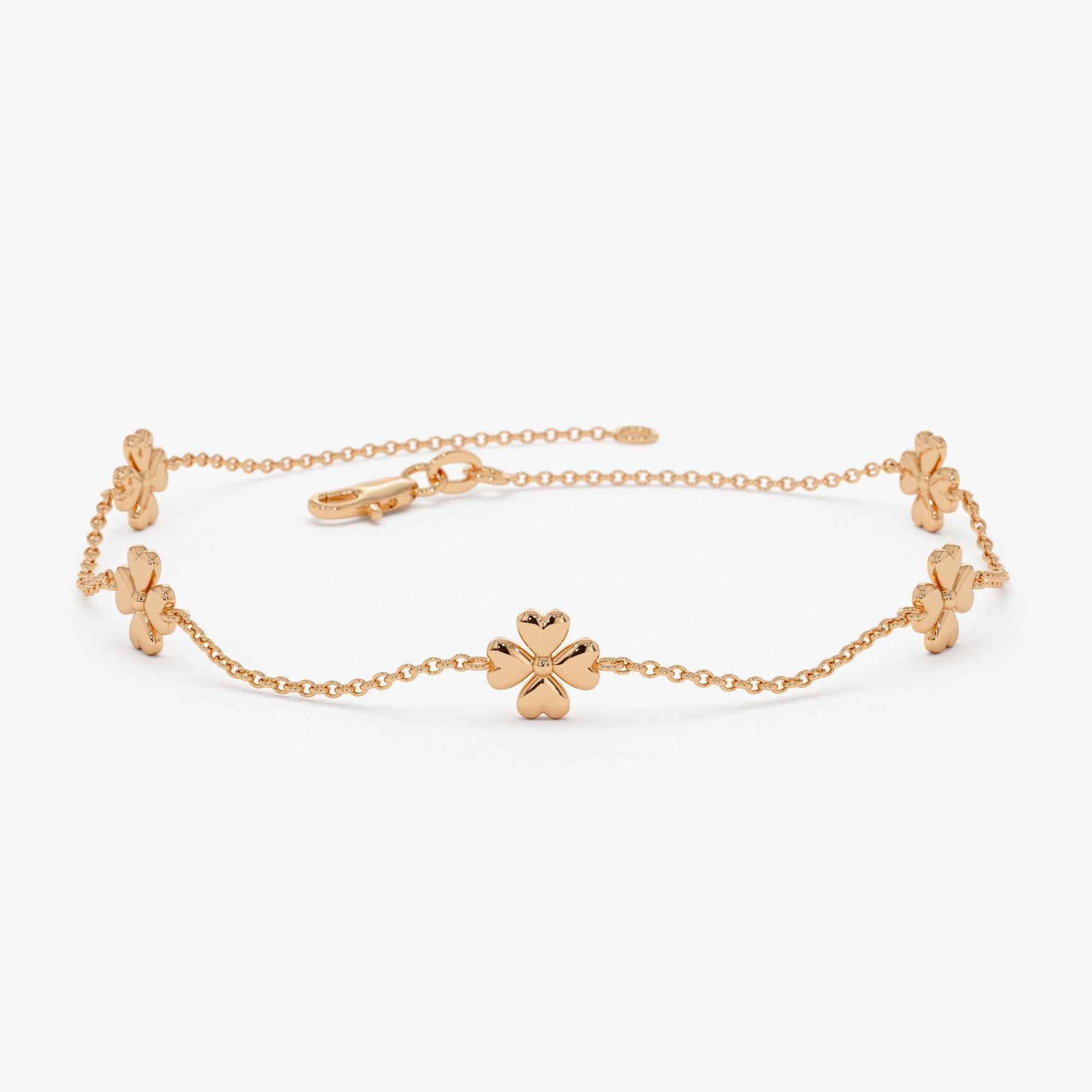 OBFJ0354 - 14k Gold Clover Station Bracelet 7