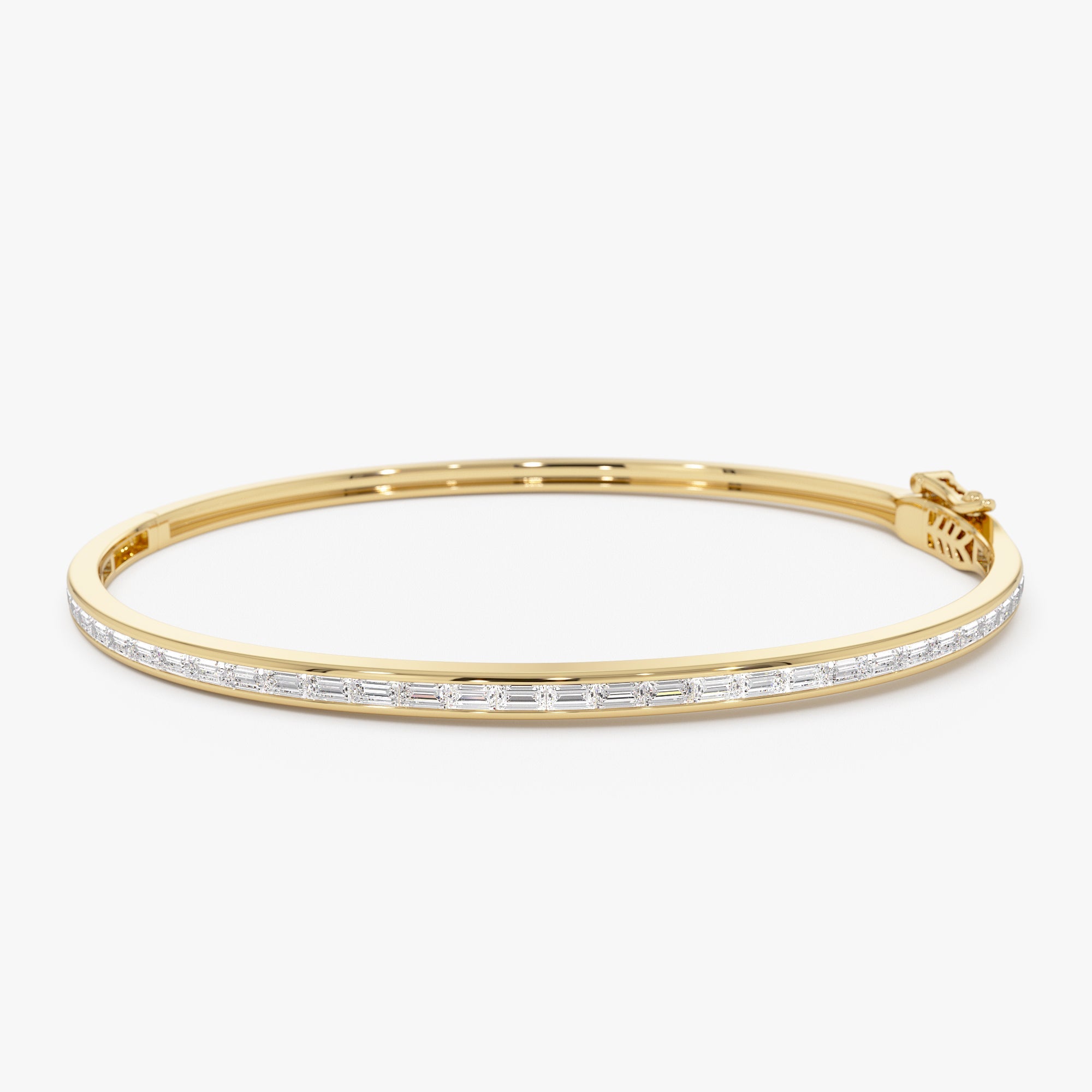 OBFJ0040 - 14K Gold Channel Set Modern Baguette Diamond Bangle 1