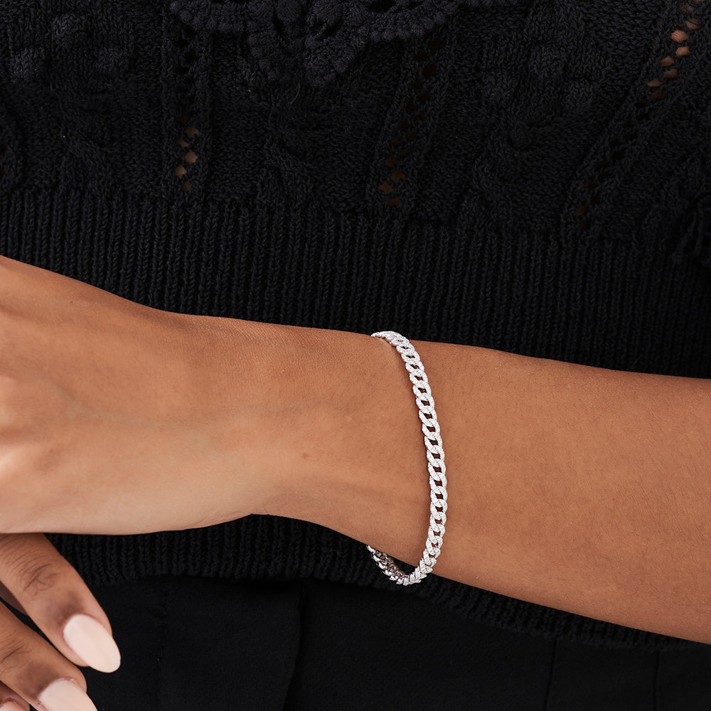 OBFJ2058 - 4.8MM Diamond Cuban Link Bracelet bracelets in selectable metal and diamond options - Roselle Jewelry view 3