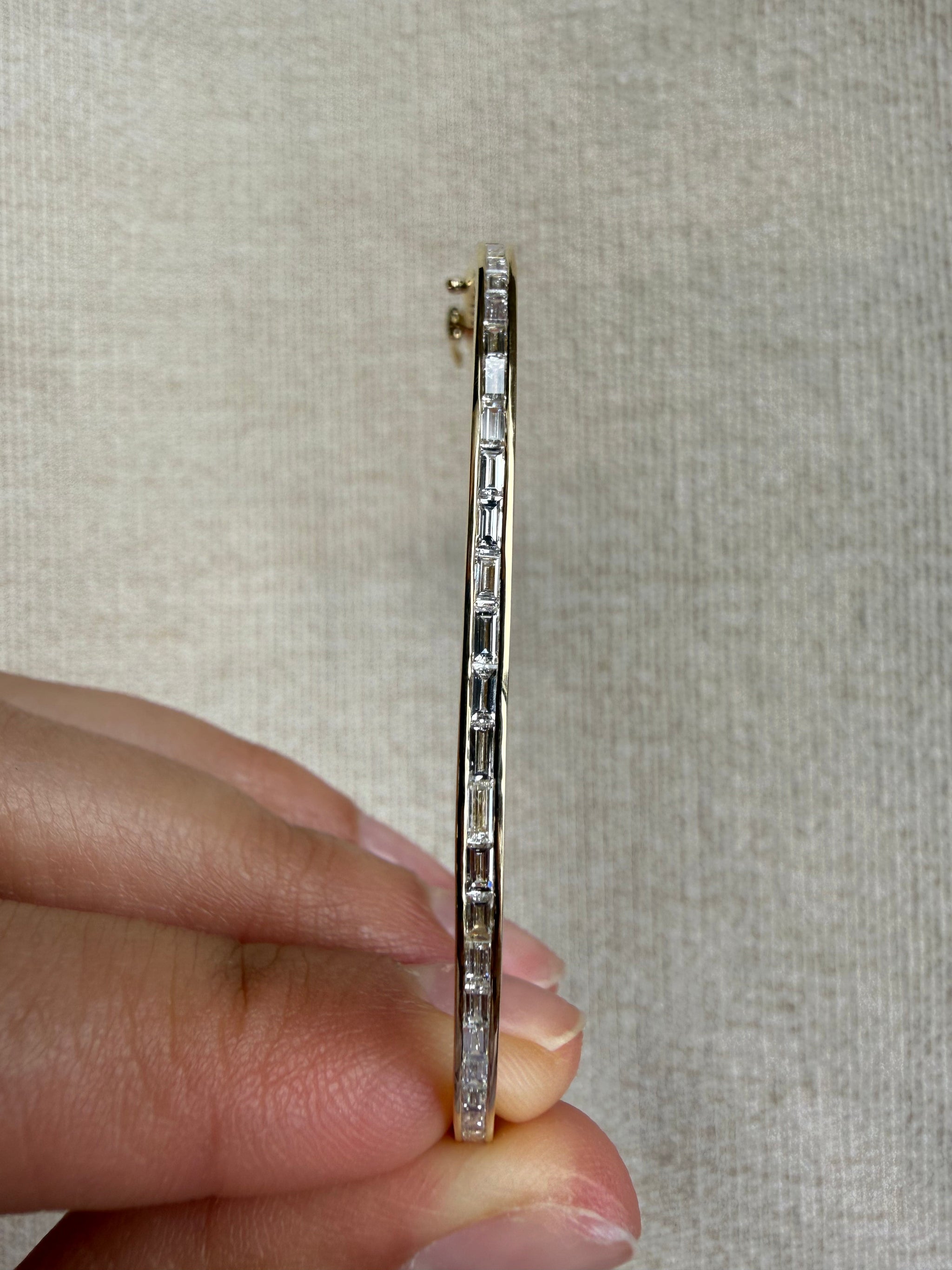 OBFJ0040 - 14K Gold Channel Set Modern Baguette Diamond Bangle 2