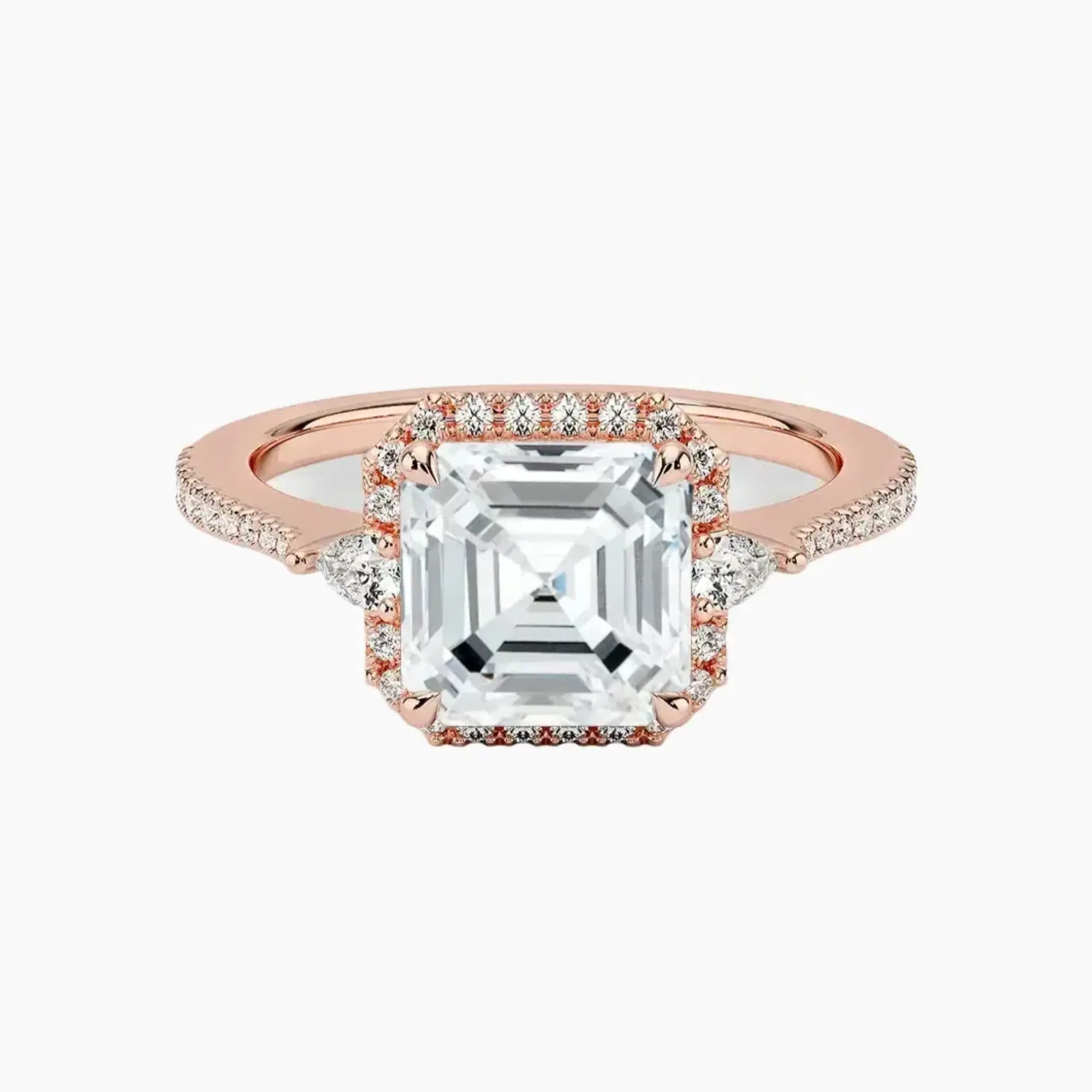 OBSER623 - Calliope Halo Pave Three Stone Asscher engagement ring setting view 4