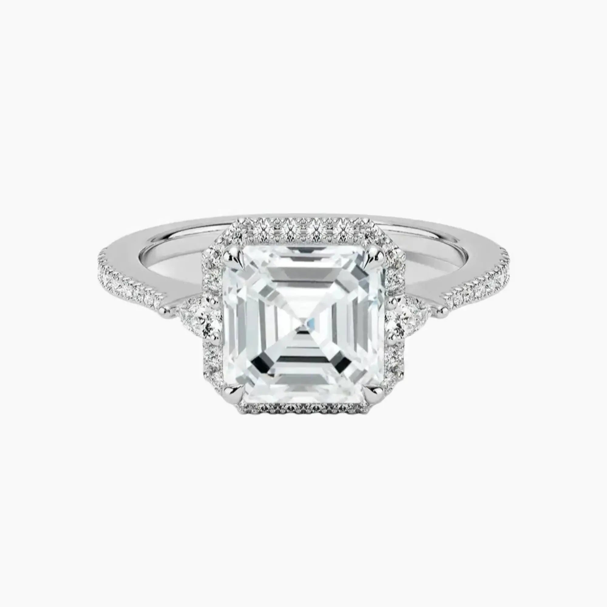 OBSER623 - Calliope Halo Pave Three Stone Asscher engagement ring setting view 1
