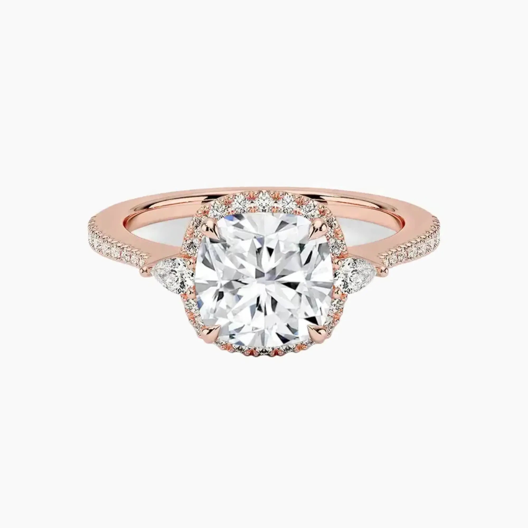 OBSER628 - Calliope Halo Pave Three Stone Cushion engagement ring setting view 4