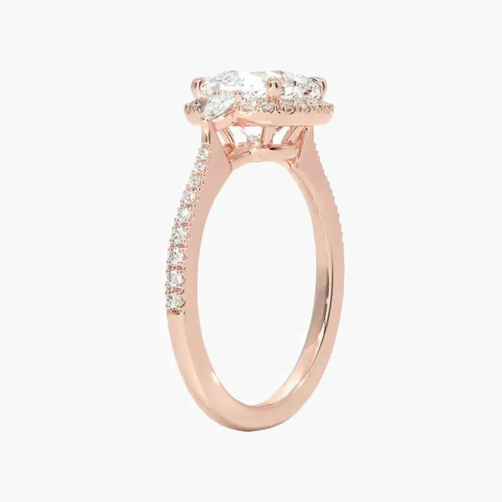 OBSER628 - Calliope Halo Pave Three Stone Cushion engagement ring setting view 5