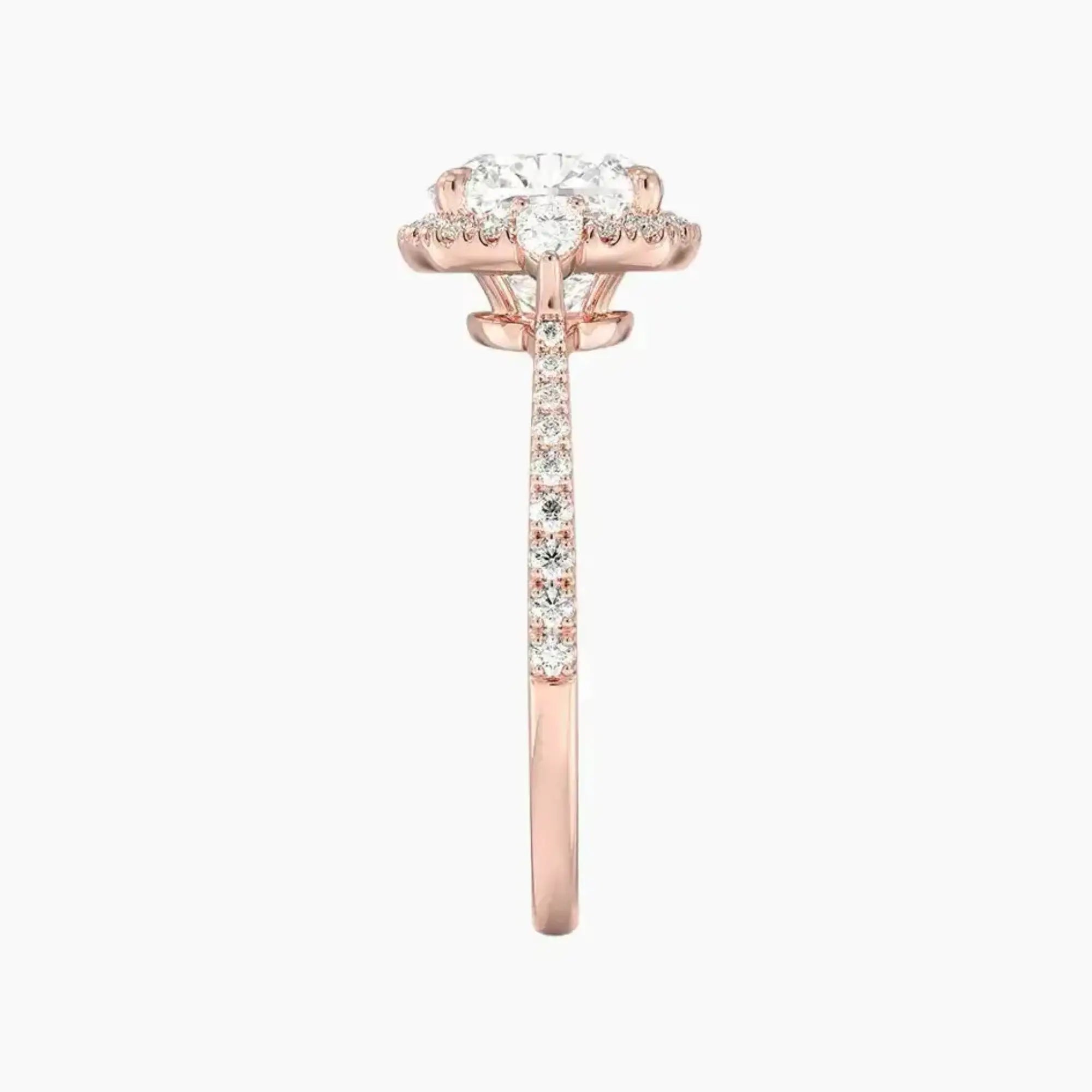 OBSER628 - Calliope Halo Pave Three Stone Cushion engagement ring setting view 6