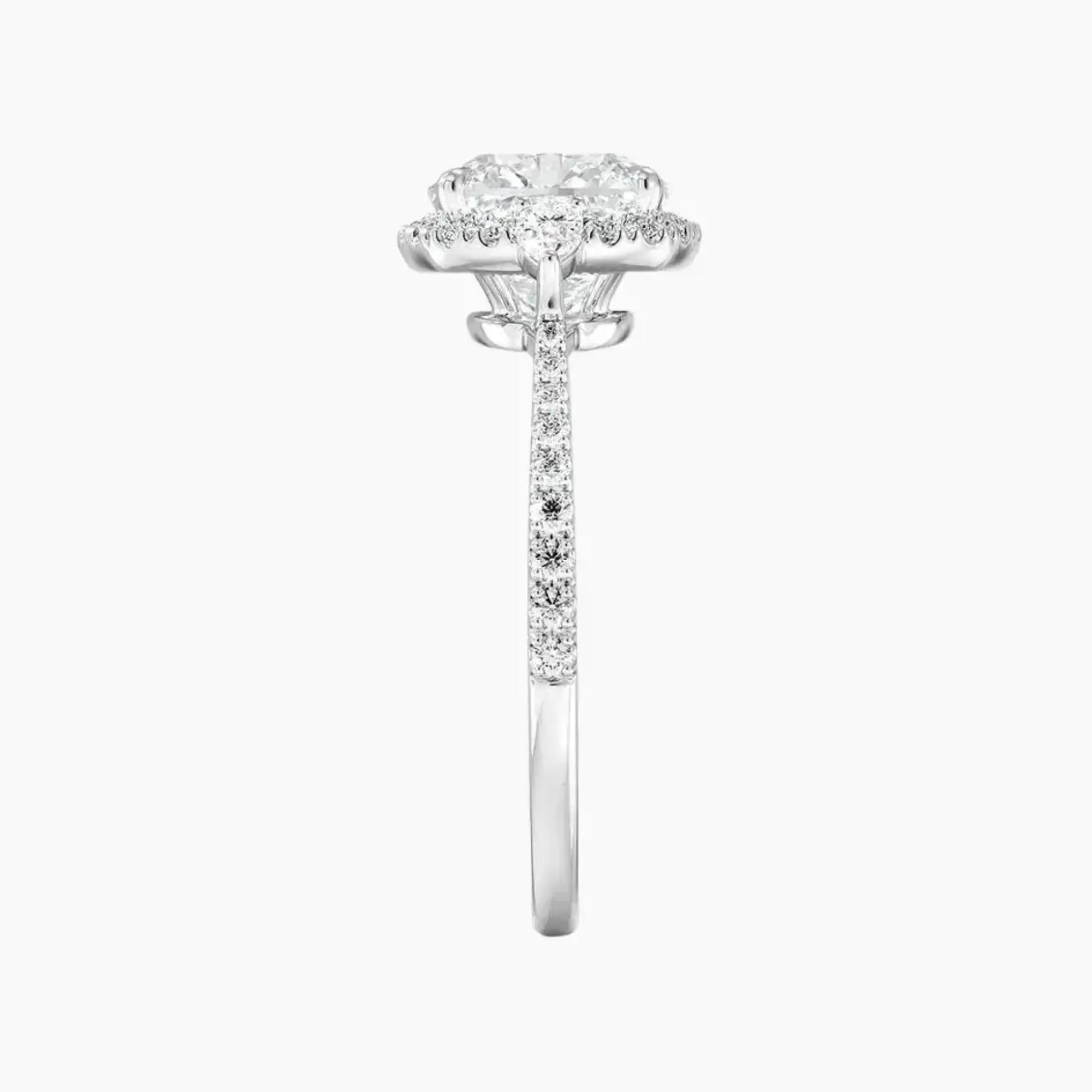 OBSER628 - Calliope Halo Pave Three Stone Cushion engagement ring setting view 3